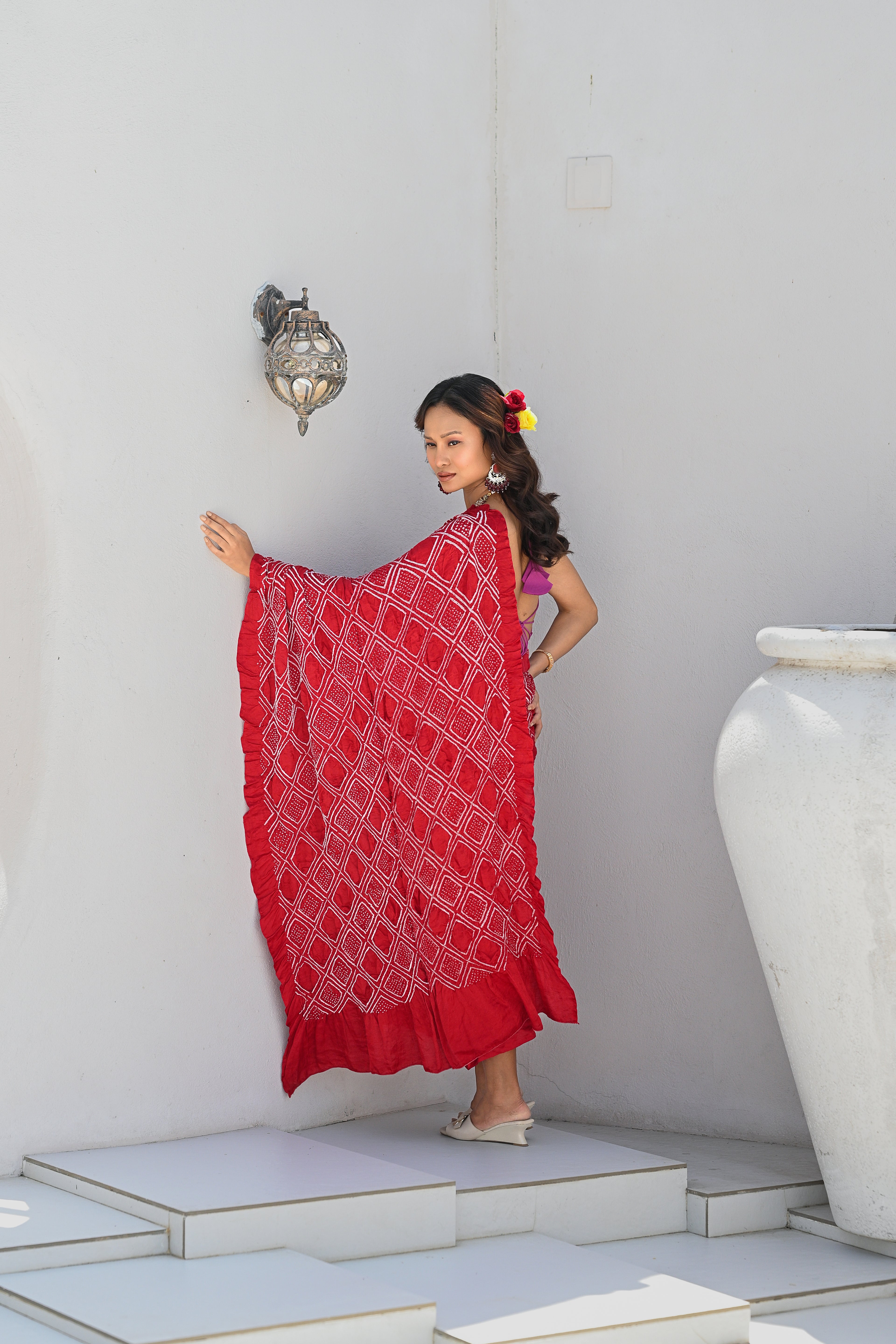 RED DIAMOND SILK BANDHANI SAREE