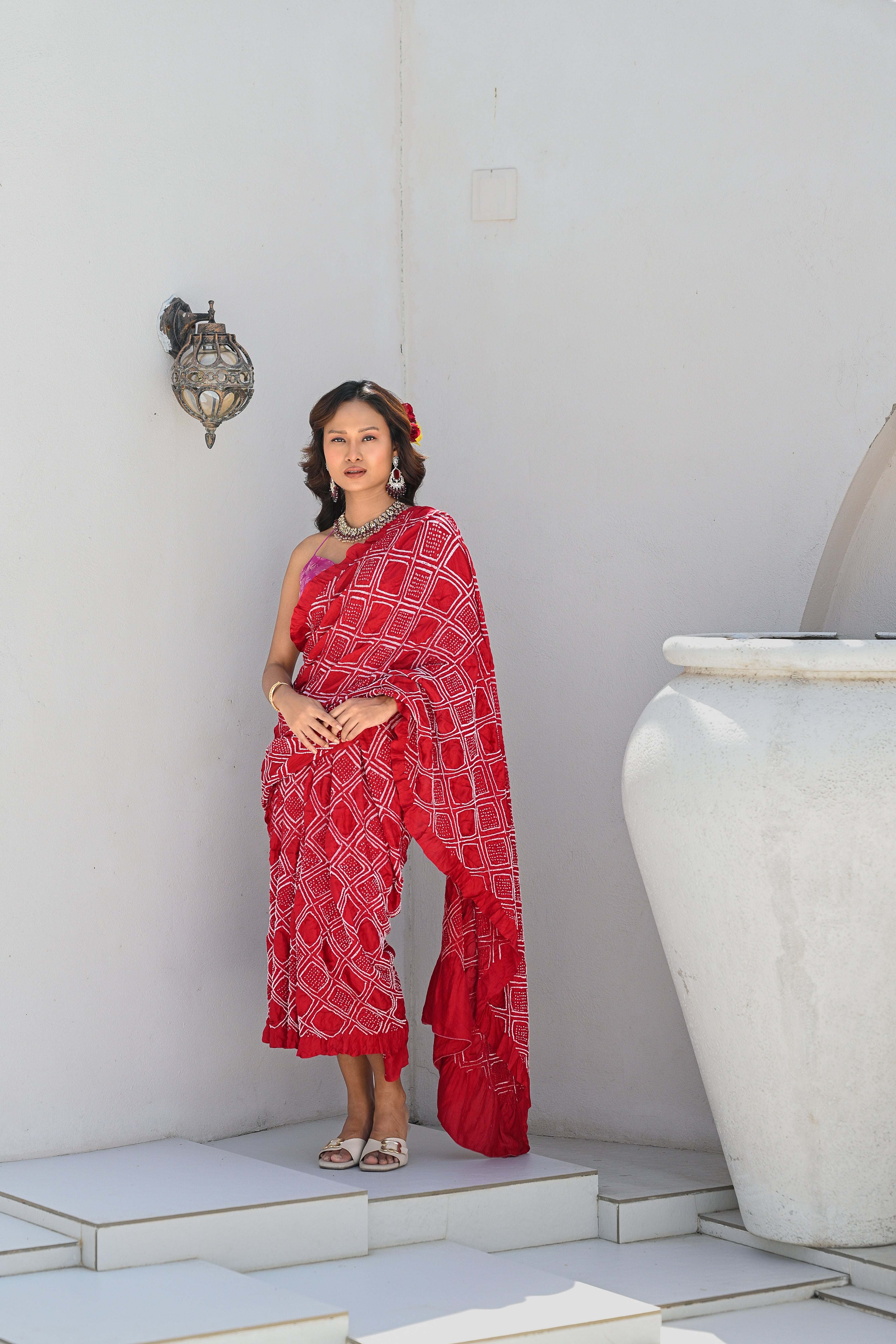 RED DIAMOND SILK BANDHANI SAREE