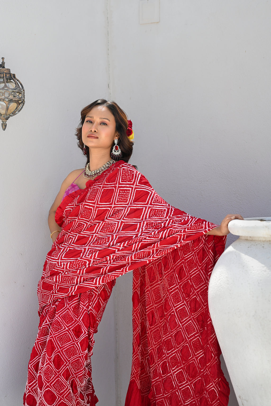 RED DIAMOND SILK BANDHANI SAREE