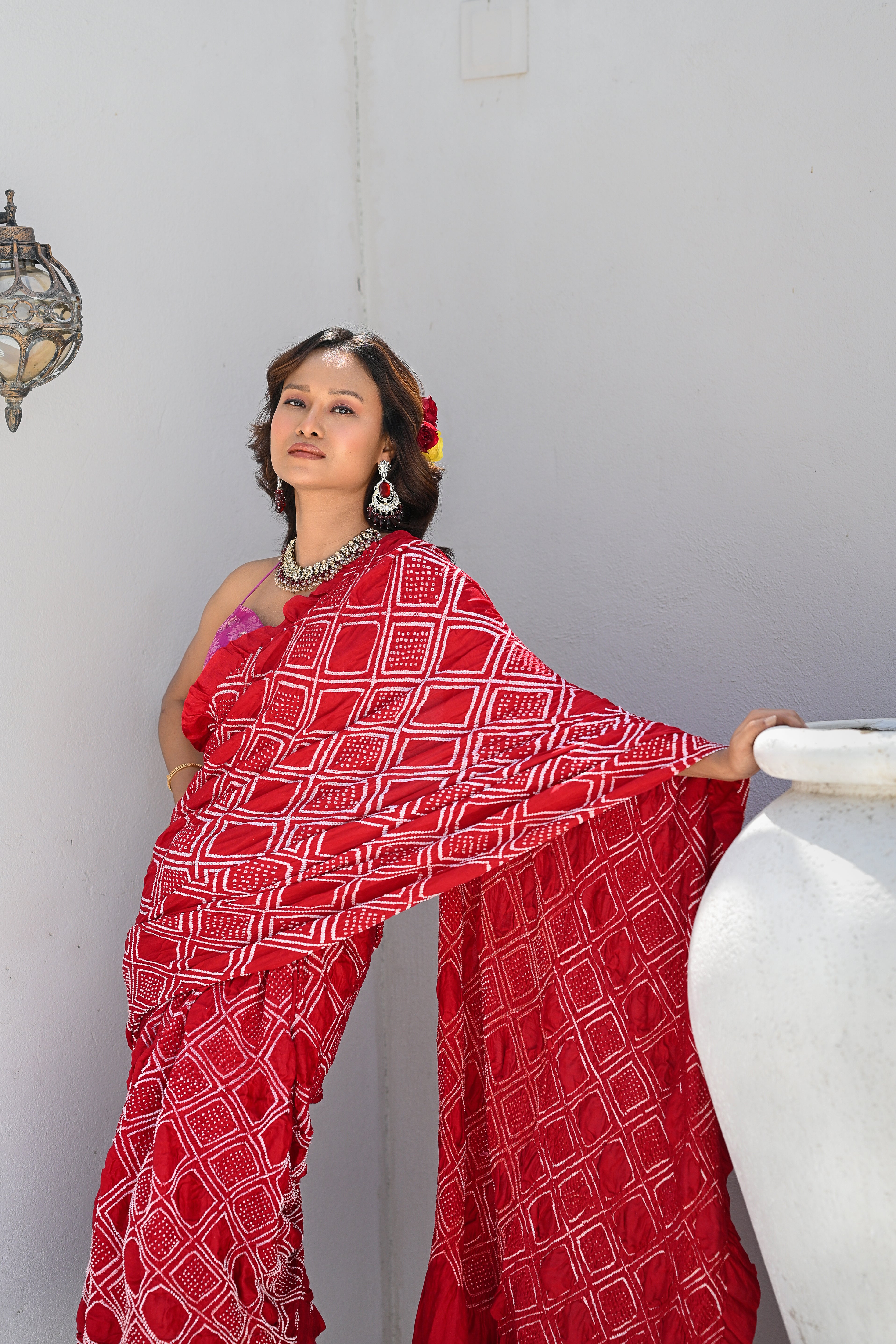 RED DIAMOND SILK BANDHANI SAREE