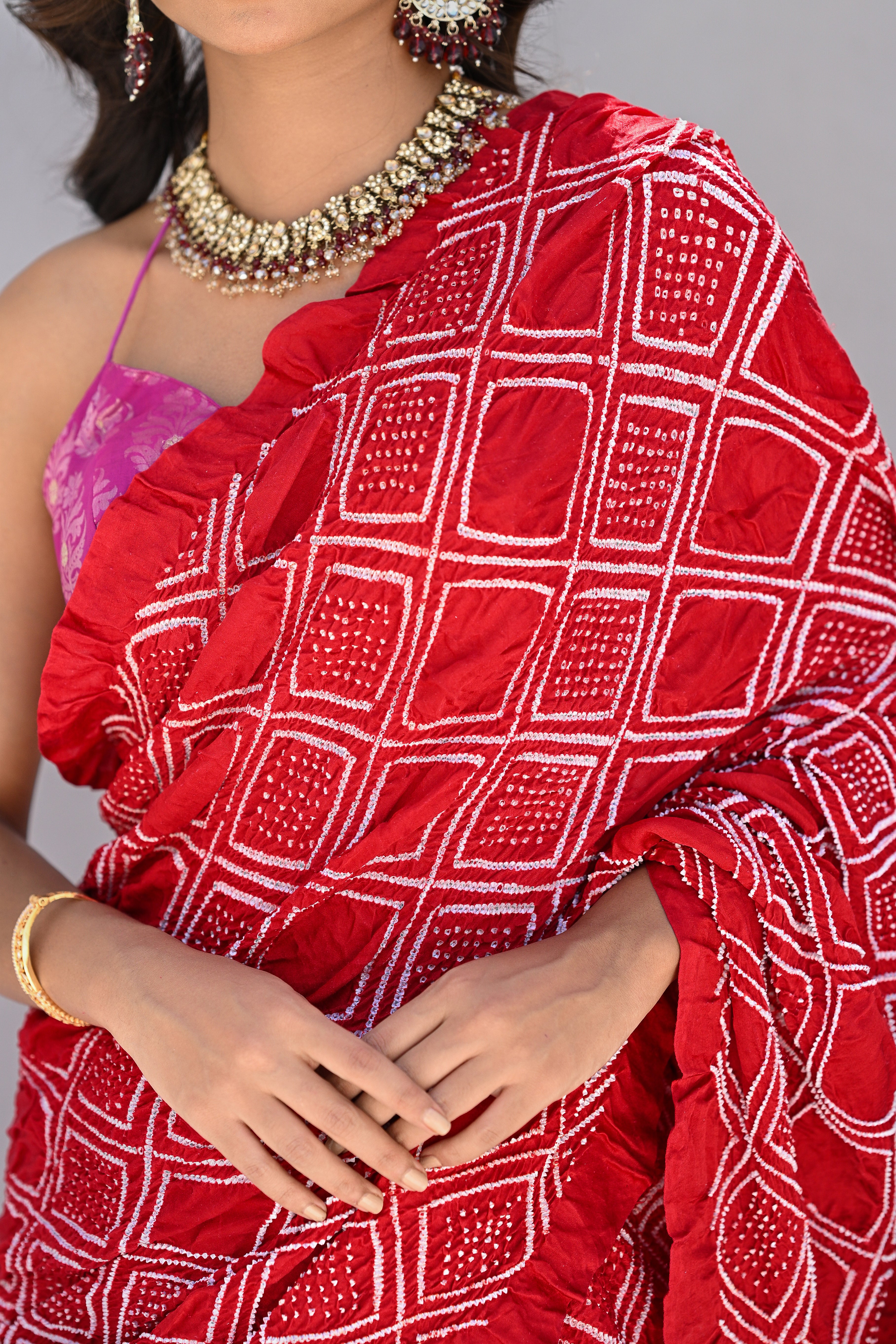 RED DIAMOND SILK BANDHANI SAREE