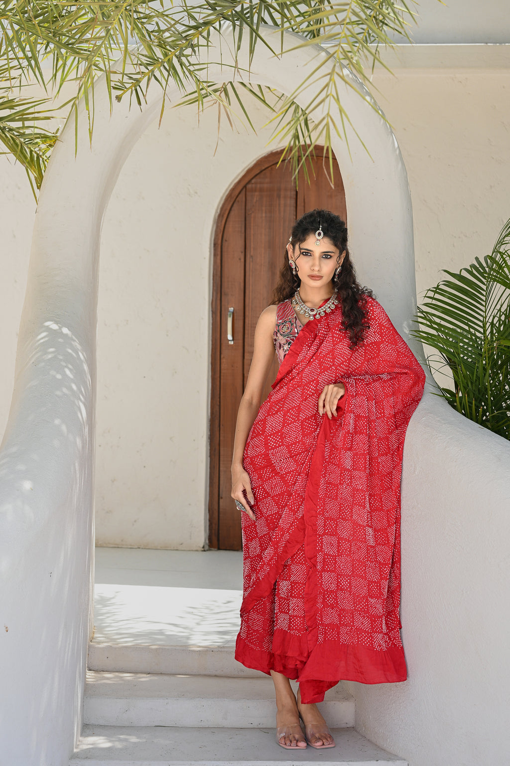 RED SQUARE SILK BANDHANI SAREE