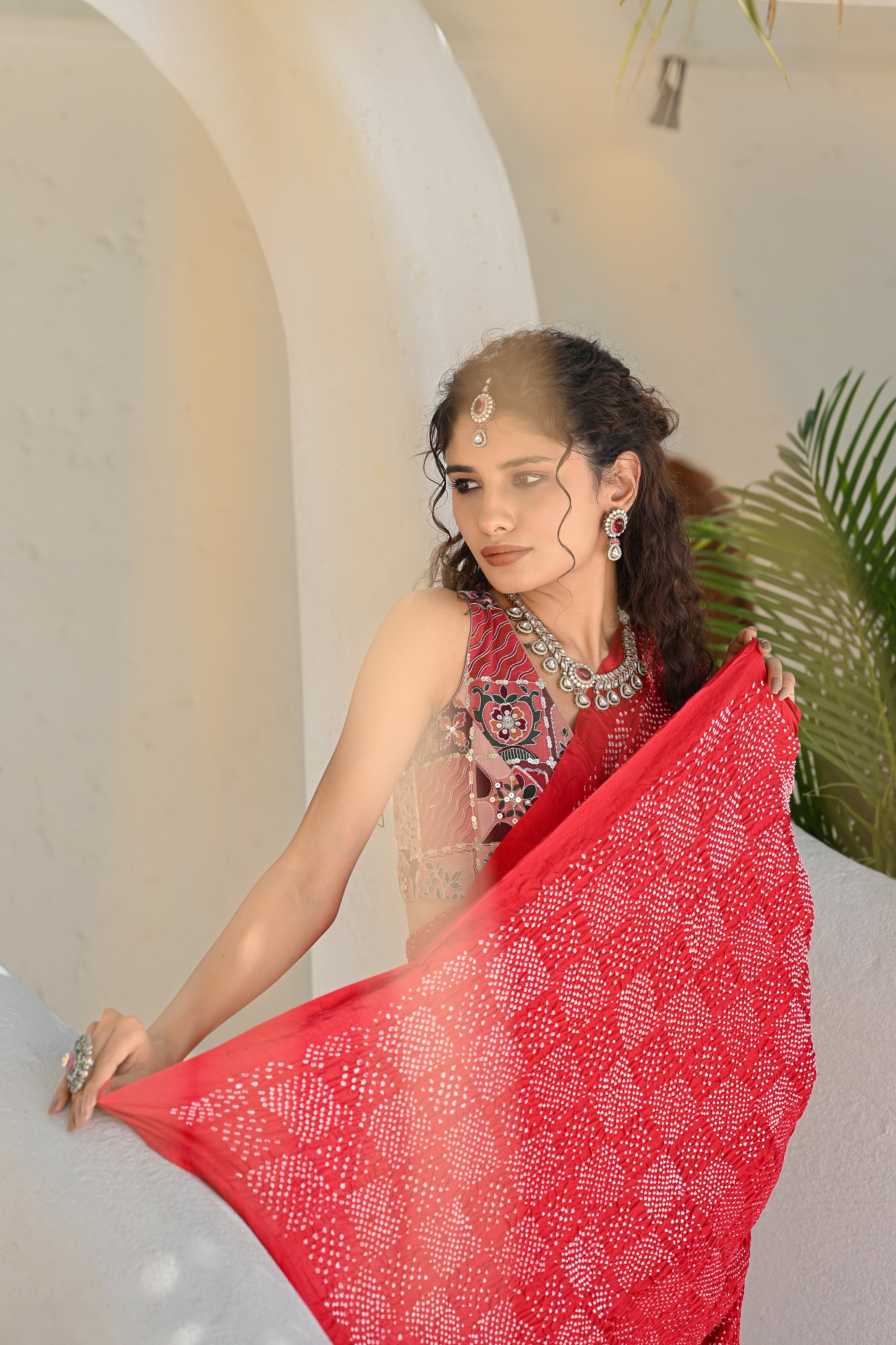 RED SQUARE SILK BANDHANI SAREE