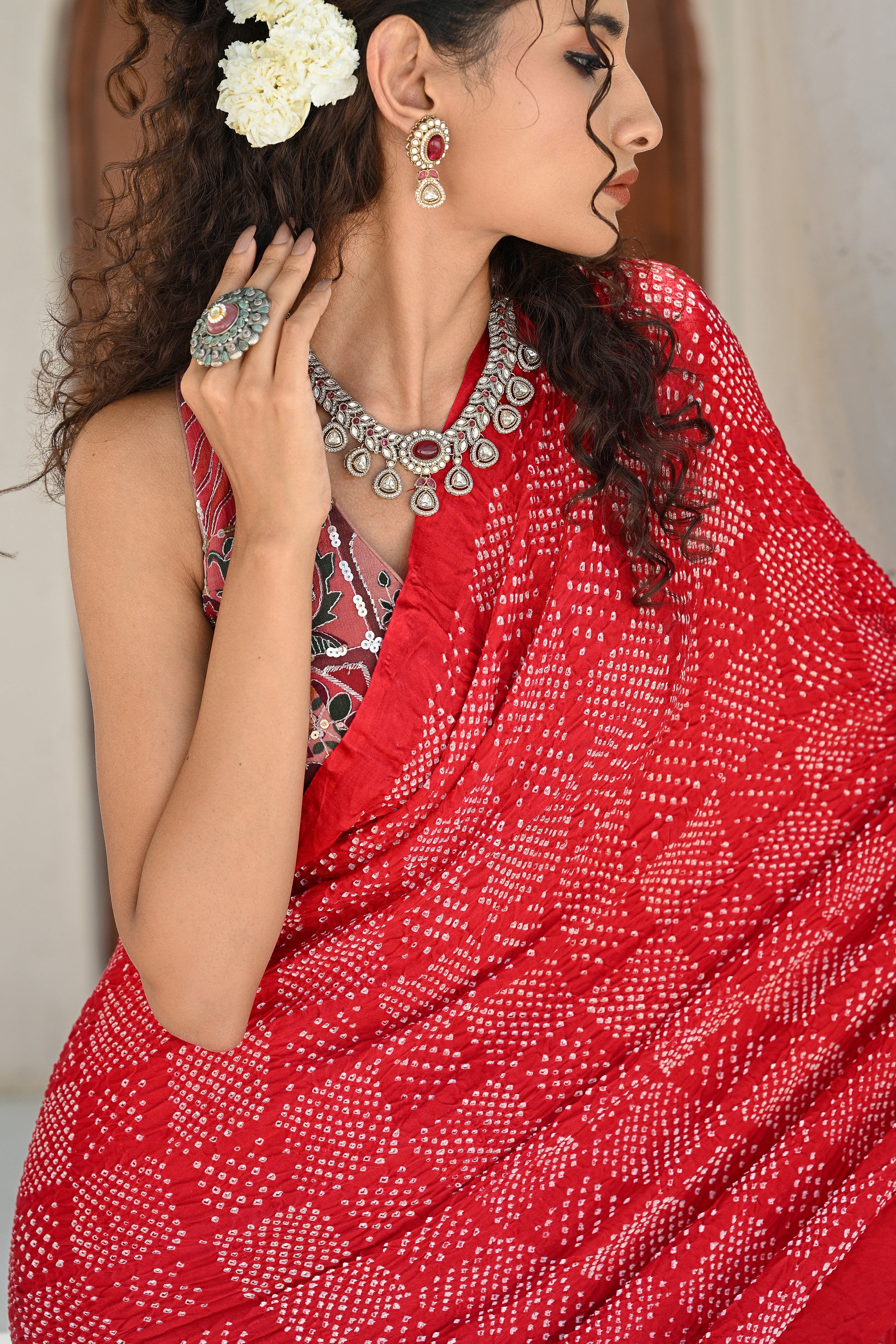 RED SQUARE SILK BANDHANI SAREE
