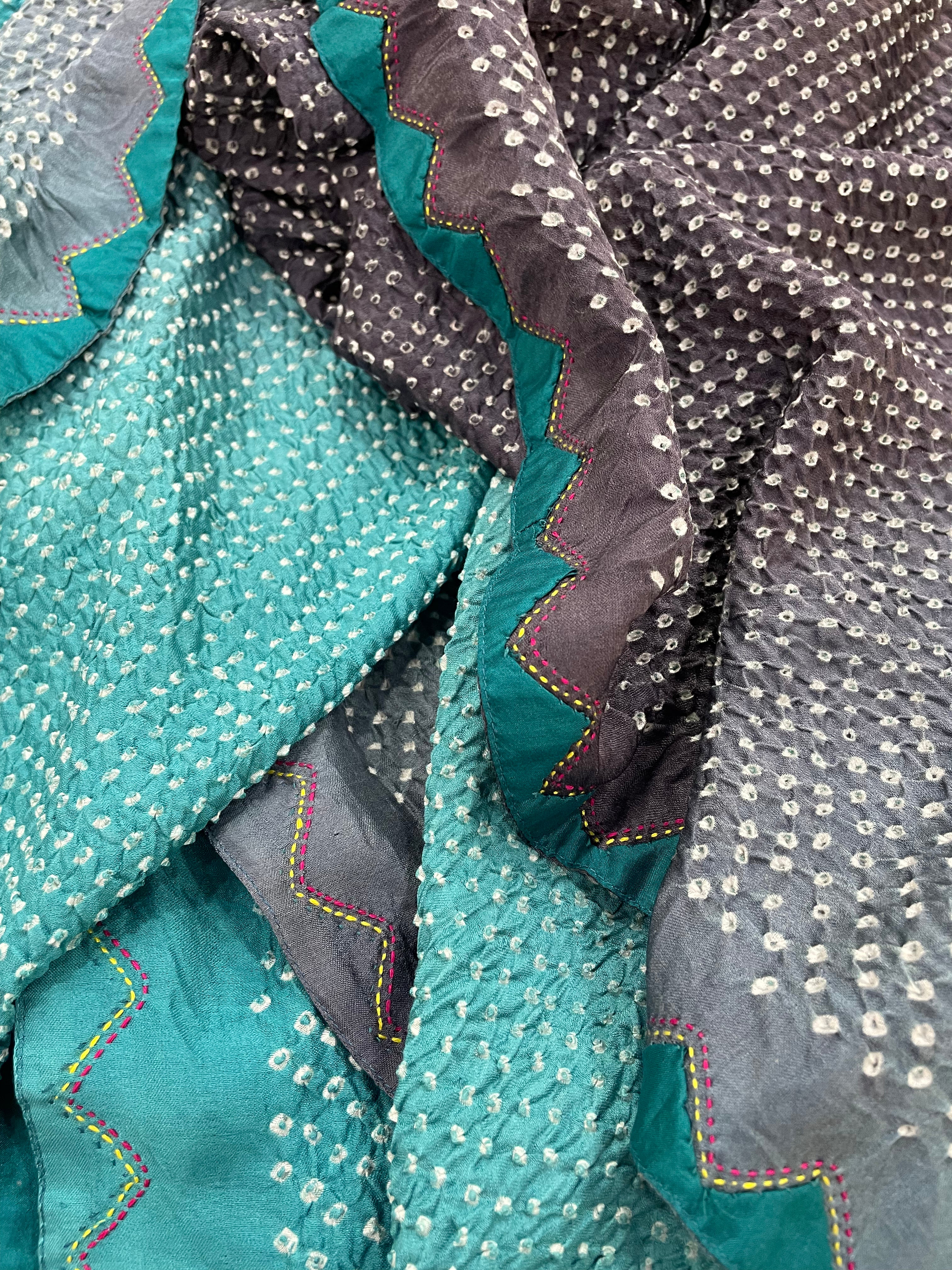 BLUE-GREY ETERNAL DOT SILK BANDHANI EMBROIDERED DUPATTA