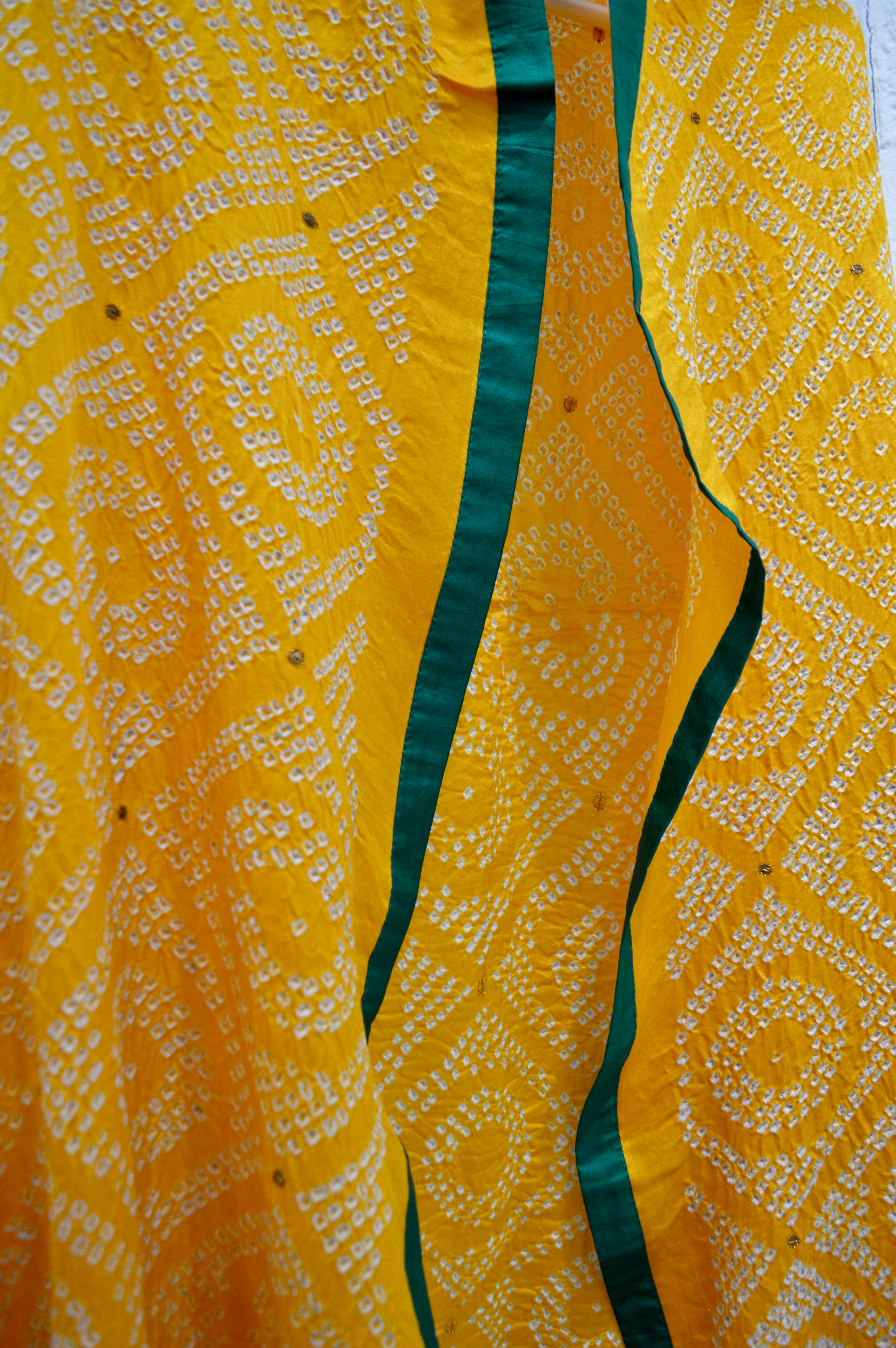YELLOW DIAMOND SILK BANDHANI EMBROIDERED DUPATTA WITH SILK BORDER