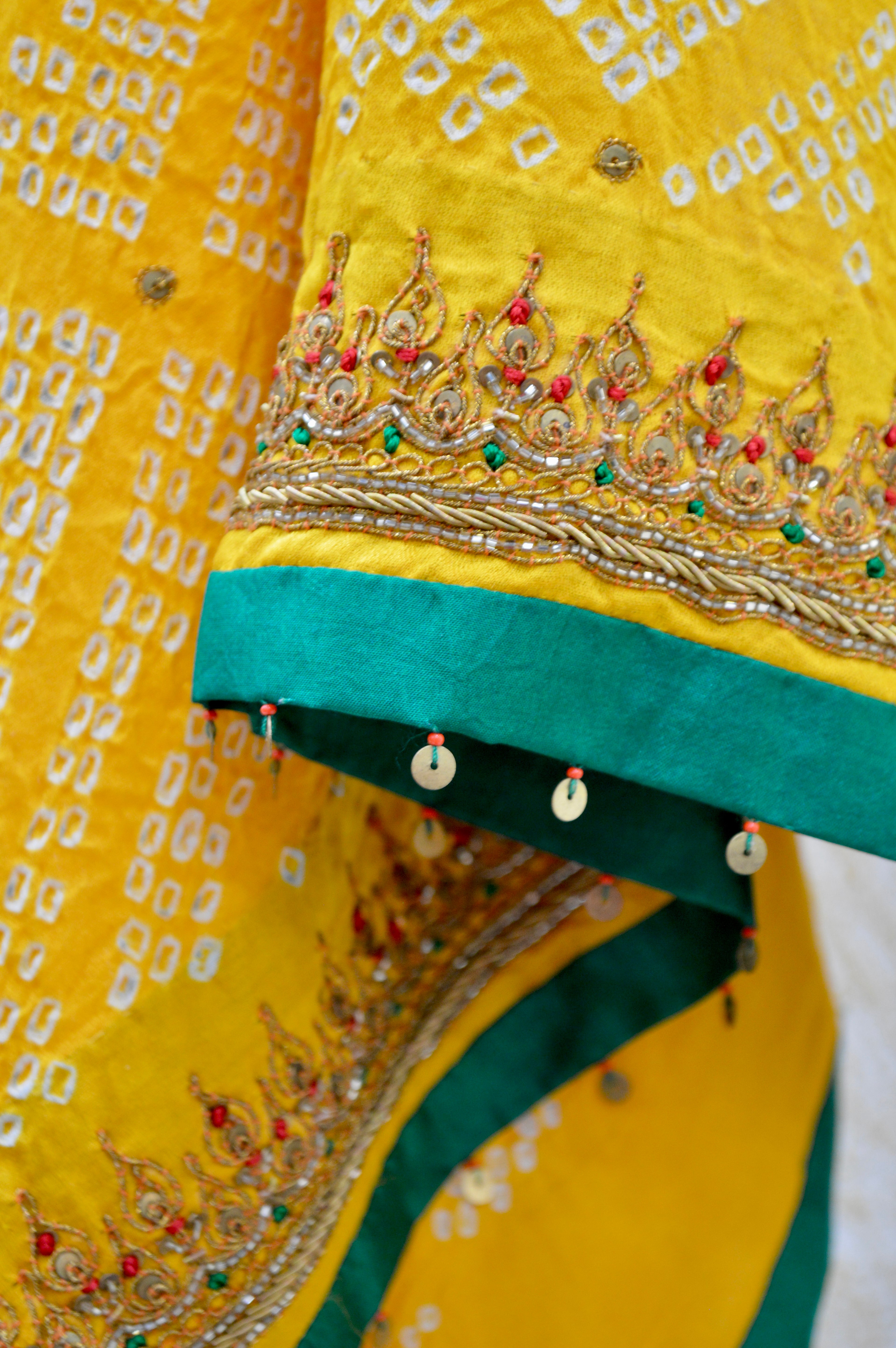 YELLOW DIAMOND SILK BANDHANI EMBROIDERED DUPATTA WITH SILK BORDER