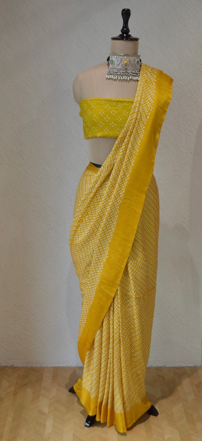 YELLOW ETERNAL DOT SILK BANDHANI SAREE