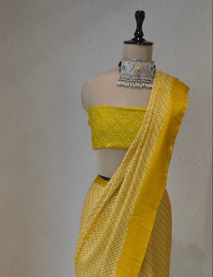 YELLOW ETERNAL DOT SILK BANDHANI SAREE