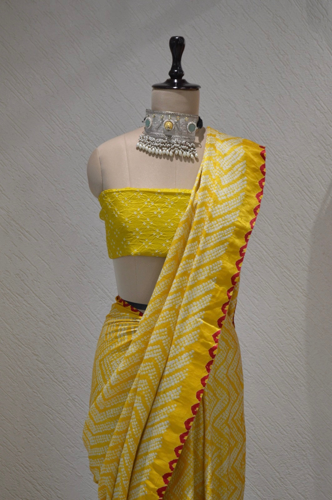 YELLOW O3 CHEVRON SILK BANDHANI SAREE