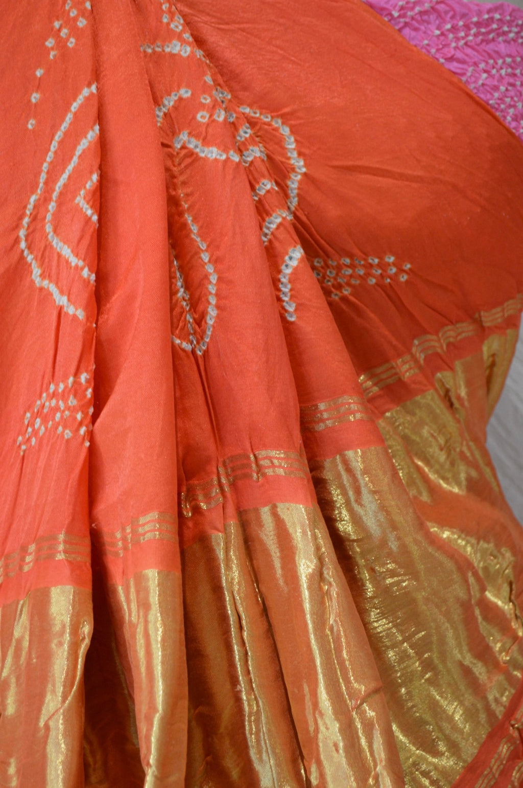 PINK-ORANGE ETERNAL DOT PAISLEY SILK BANDHANI SAREE