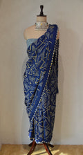 INDIGO BLUE GEOMETRIC SILK BANDHANI SAREE