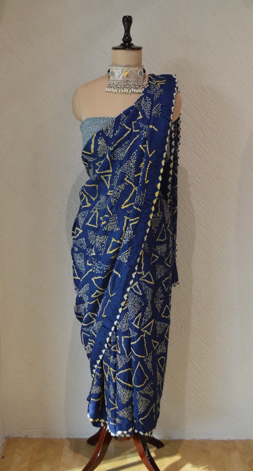 INDIGO BLUE GEOMETRIC SILK BANDHANI SAREE