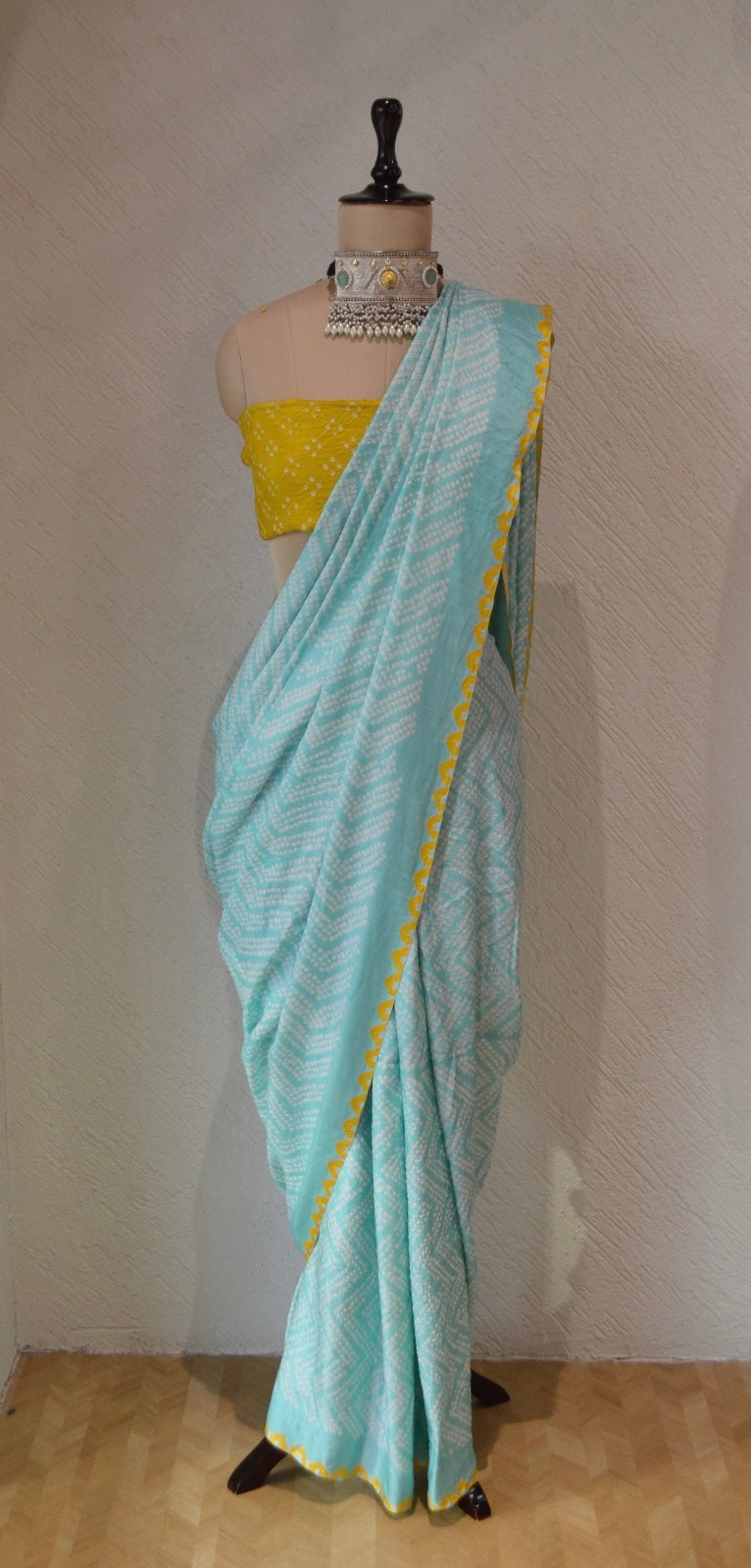 LIGHT BLUE O3 CHEVRON SILK BANDHANI SAREE