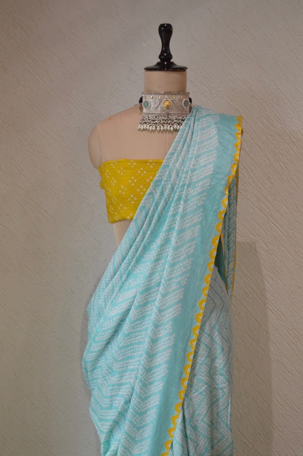 LIGHT BLUE O3 CHEVRON SILK BANDHANI SAREE