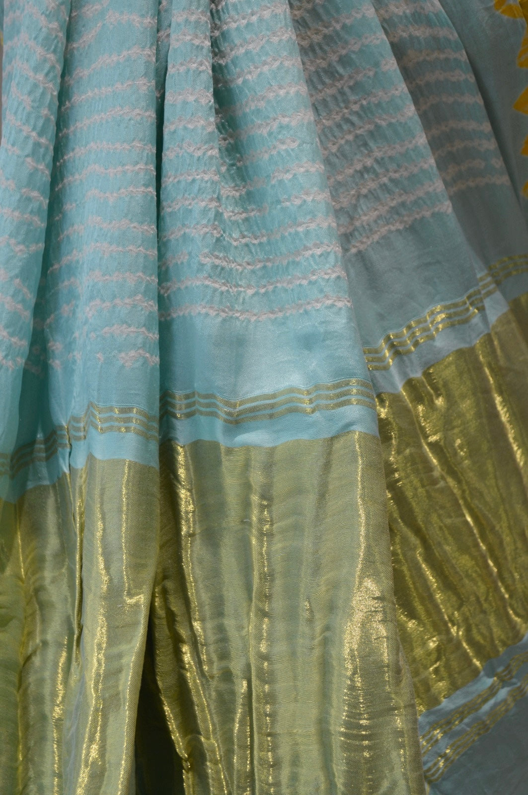 LIGHT BLUE LINES AND DOTS SILK BANDHANI SAREE