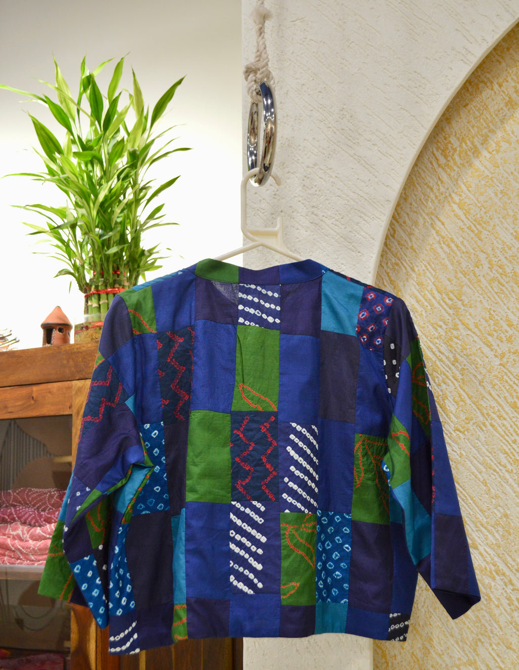 BLUE - GREEN PATCHWORK SILK BLOUSE