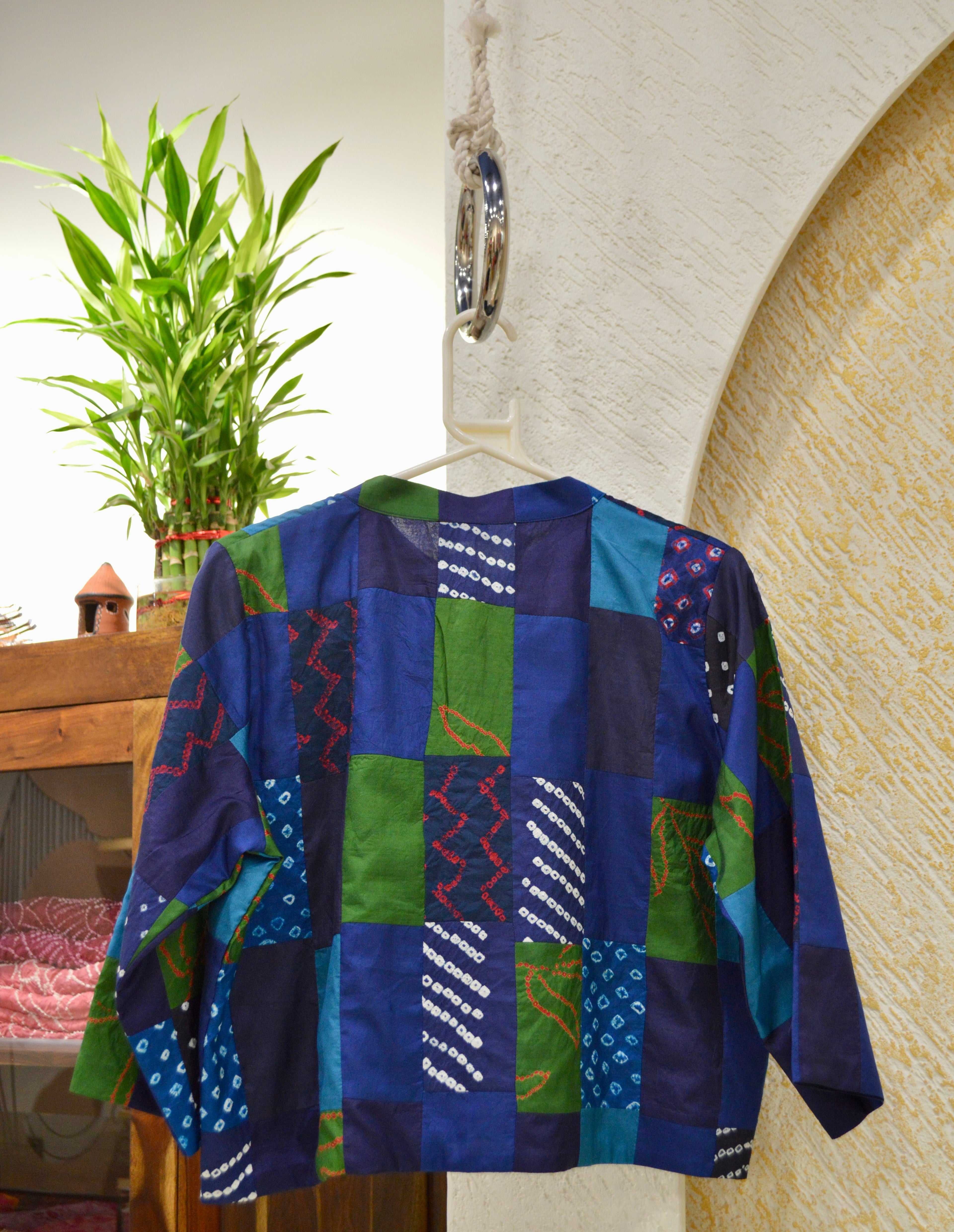 BLUE - GREEN PATCHWORK SILK BLOUSE