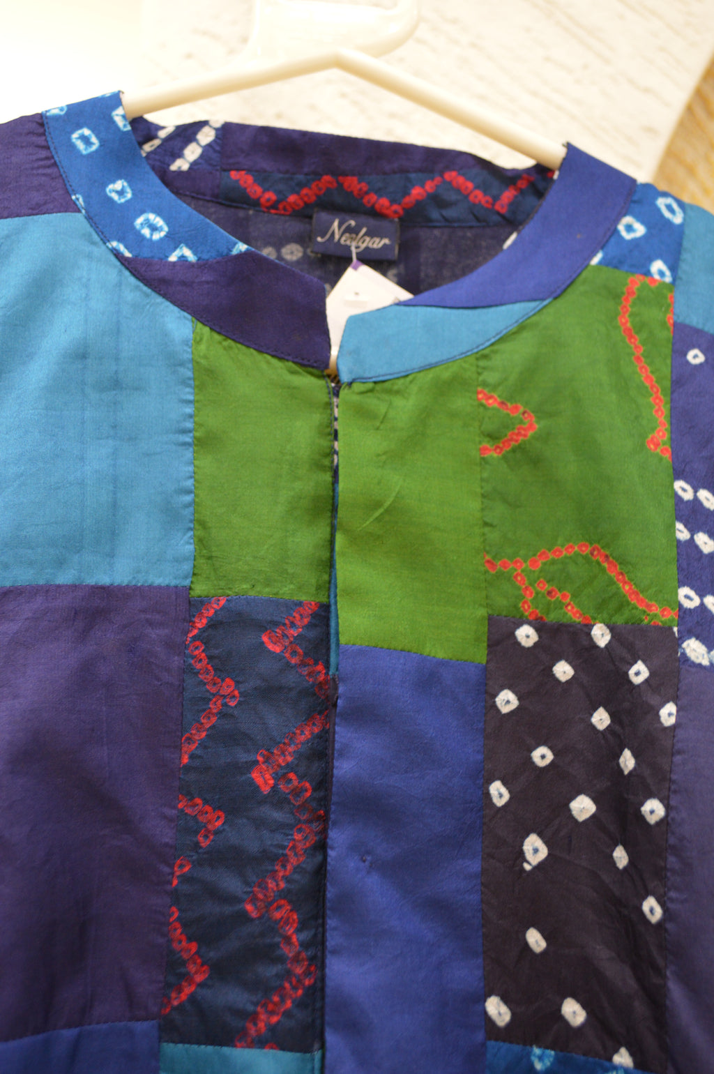 BLUE - GREEN PATCHWORK SILK BLOUSE