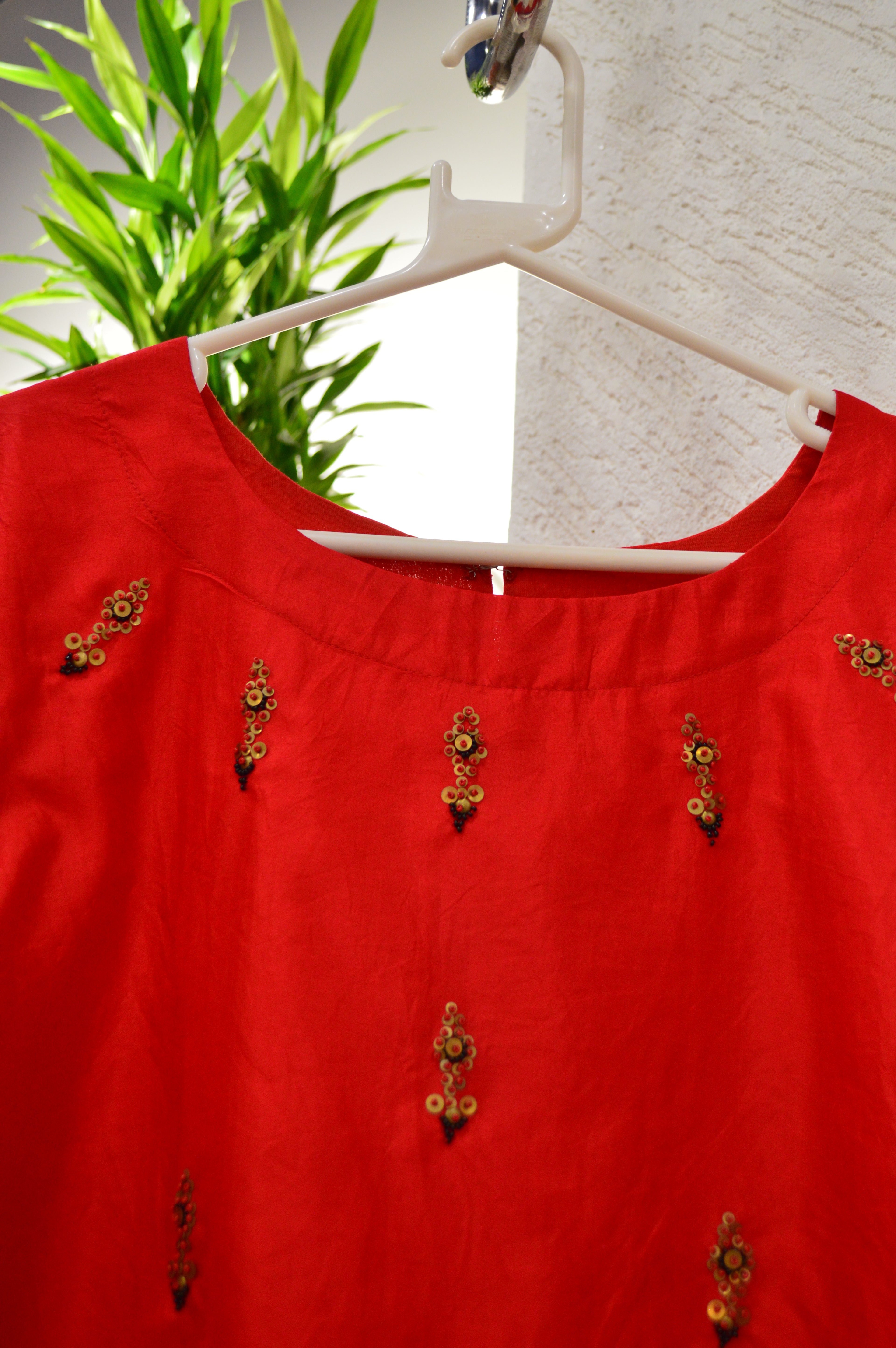 RED EMBROIDERED SILK BLOUSE