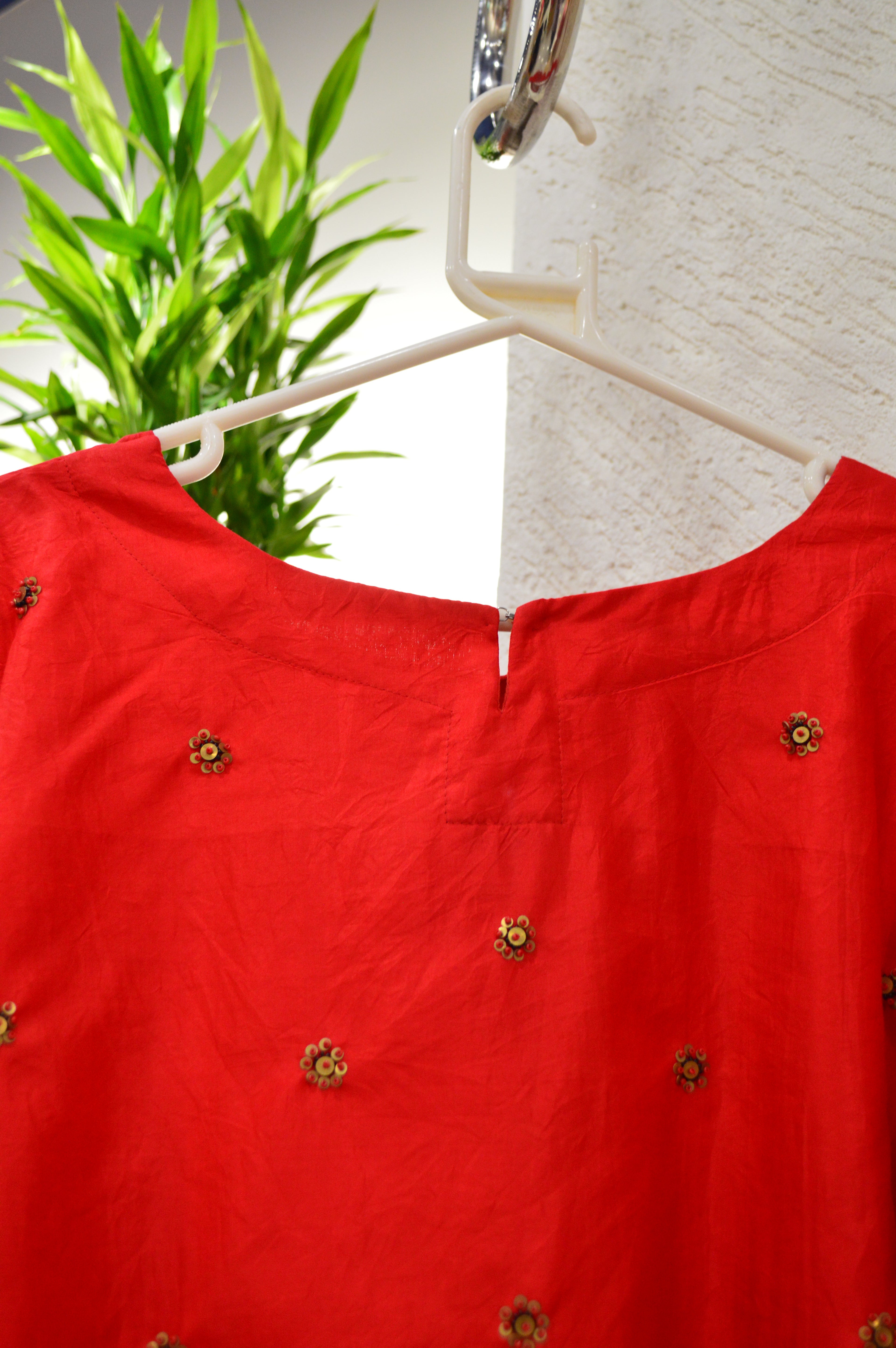 RED EMBROIDERED SILK BLOUSE