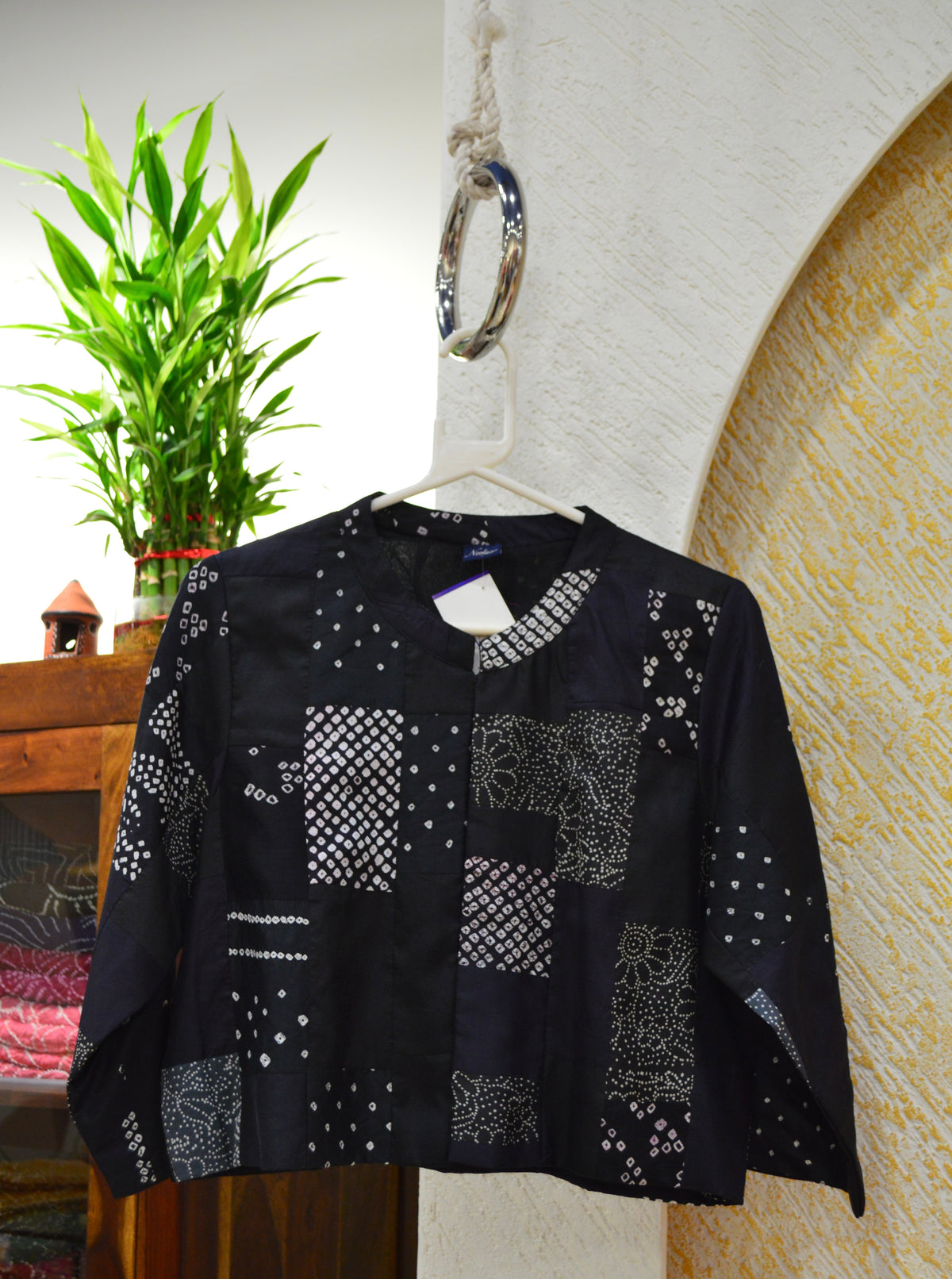 BLACK PATCHWORK SILK BLOUSE
