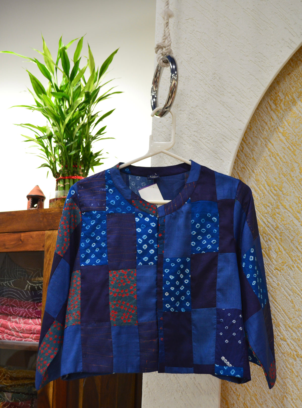 BLUE PATCHWORK SILK BLOUSE