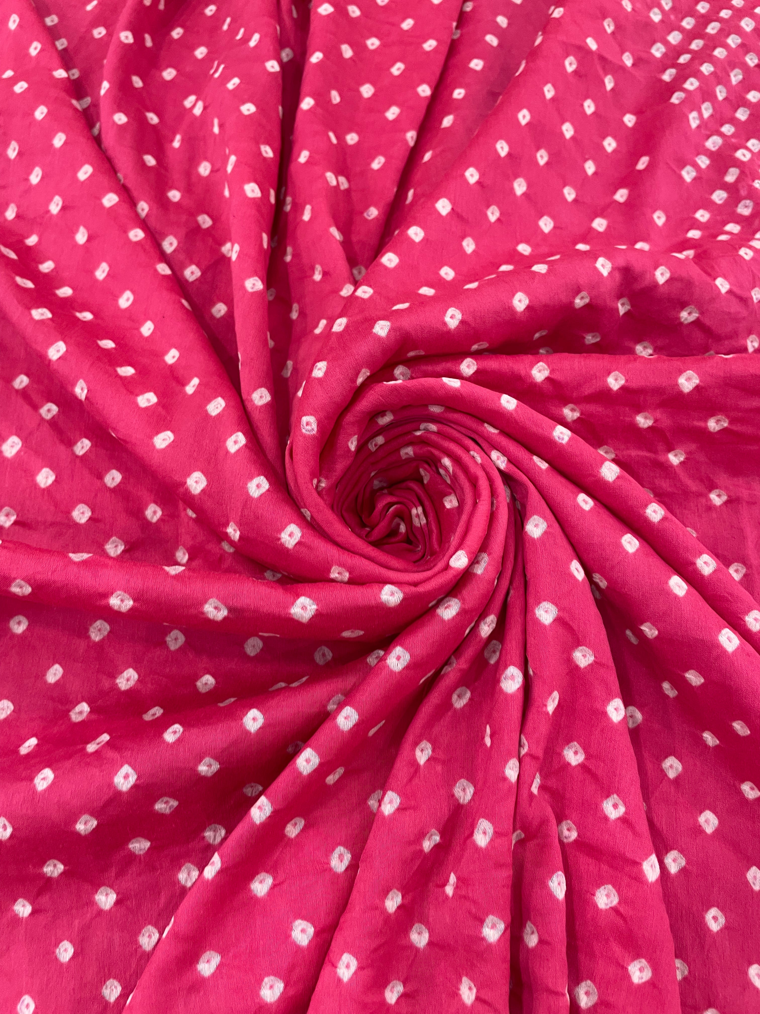 PINK OVERALL BORDER DOT COTTON BANDHANI FABRIC