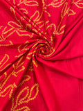 RED CENTRE PANEL LEAF BANDHANI SILK FABRIC