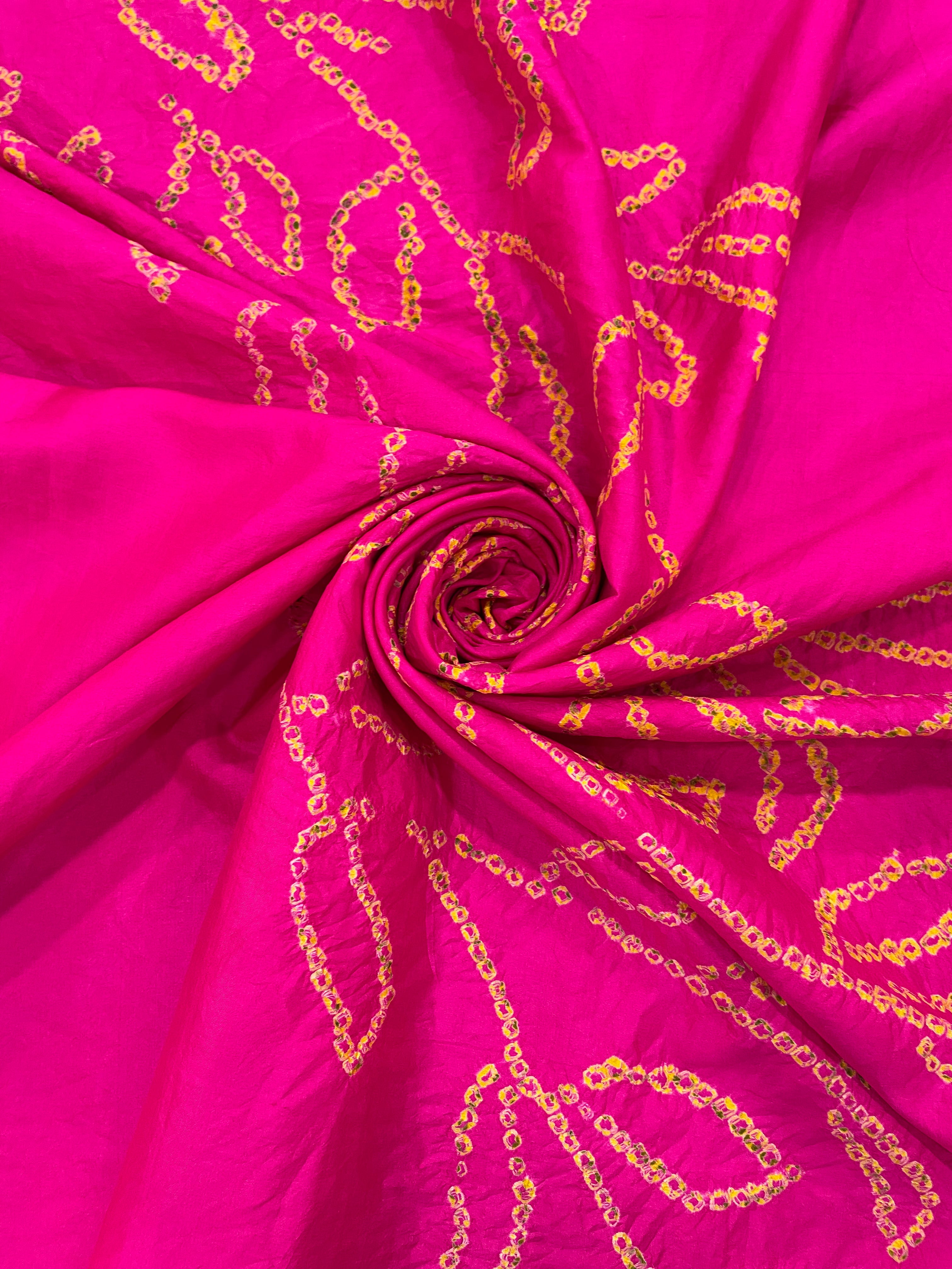 MAGENTA PINK CENTER PANEL LEAF BANDHANI SILK FABRIC