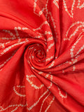 RED CENTER PANEL LEAF BANDHANI SILK FABRIC