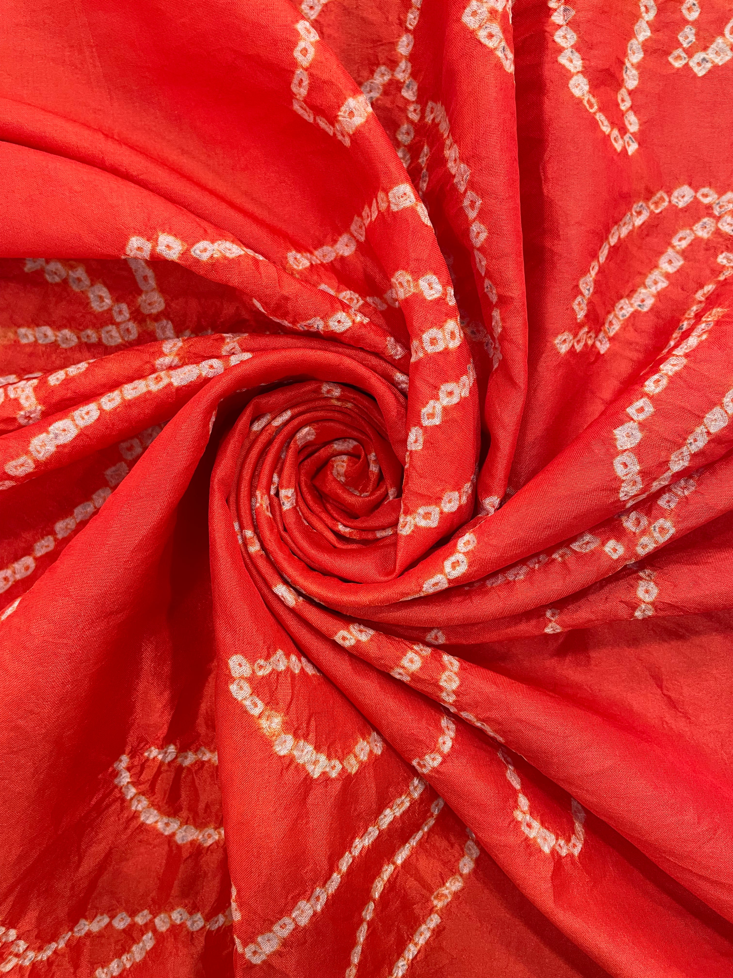 RED CENTER PANEL LEAF BANDHANI SILK FABRIC