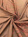 BROWN CENTER PANEL LEAF BANDHANI SILK FABRIC