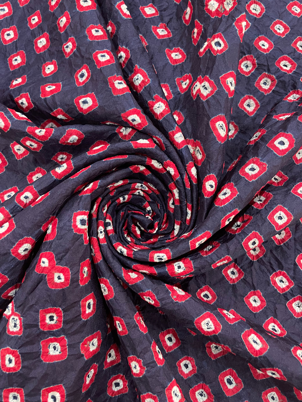 INDIGO BLUE DOUBLE DOT BANDHANI SILK FABRIC