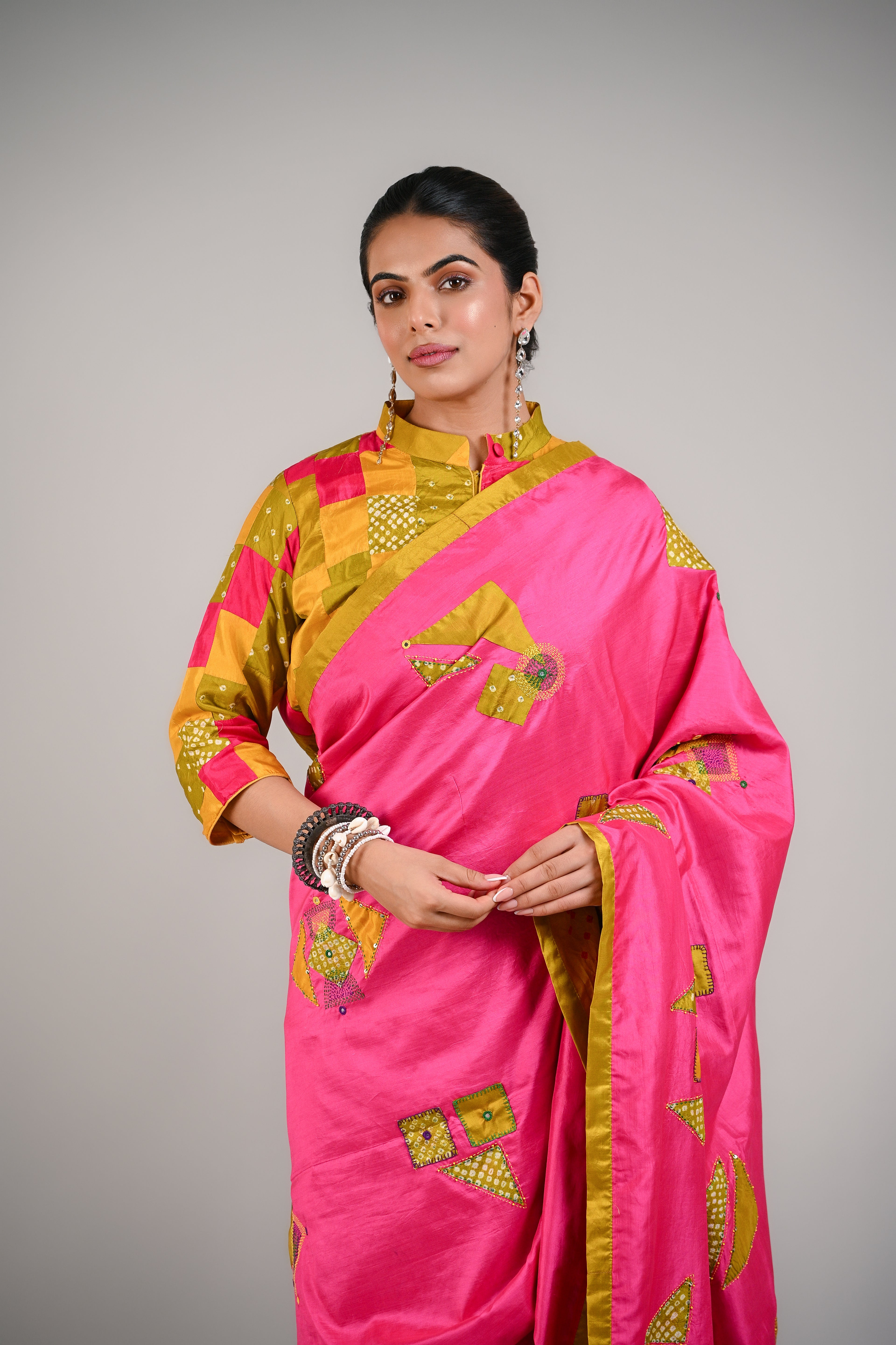 PINK - MUSTARD YELLOW WABI SABI REVERSIBLE EMBROIDERED SAREE