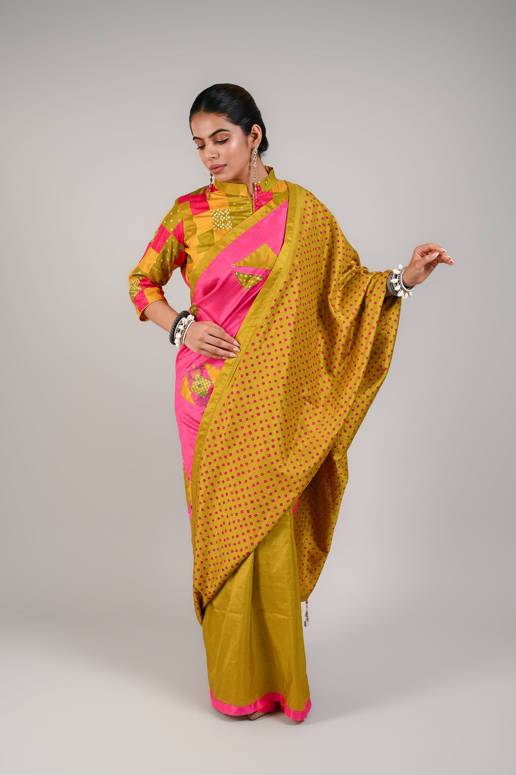 PINK - MUSTARD YELLOW WABI SABI REVERSIBLE EMBROIDERED SAREE