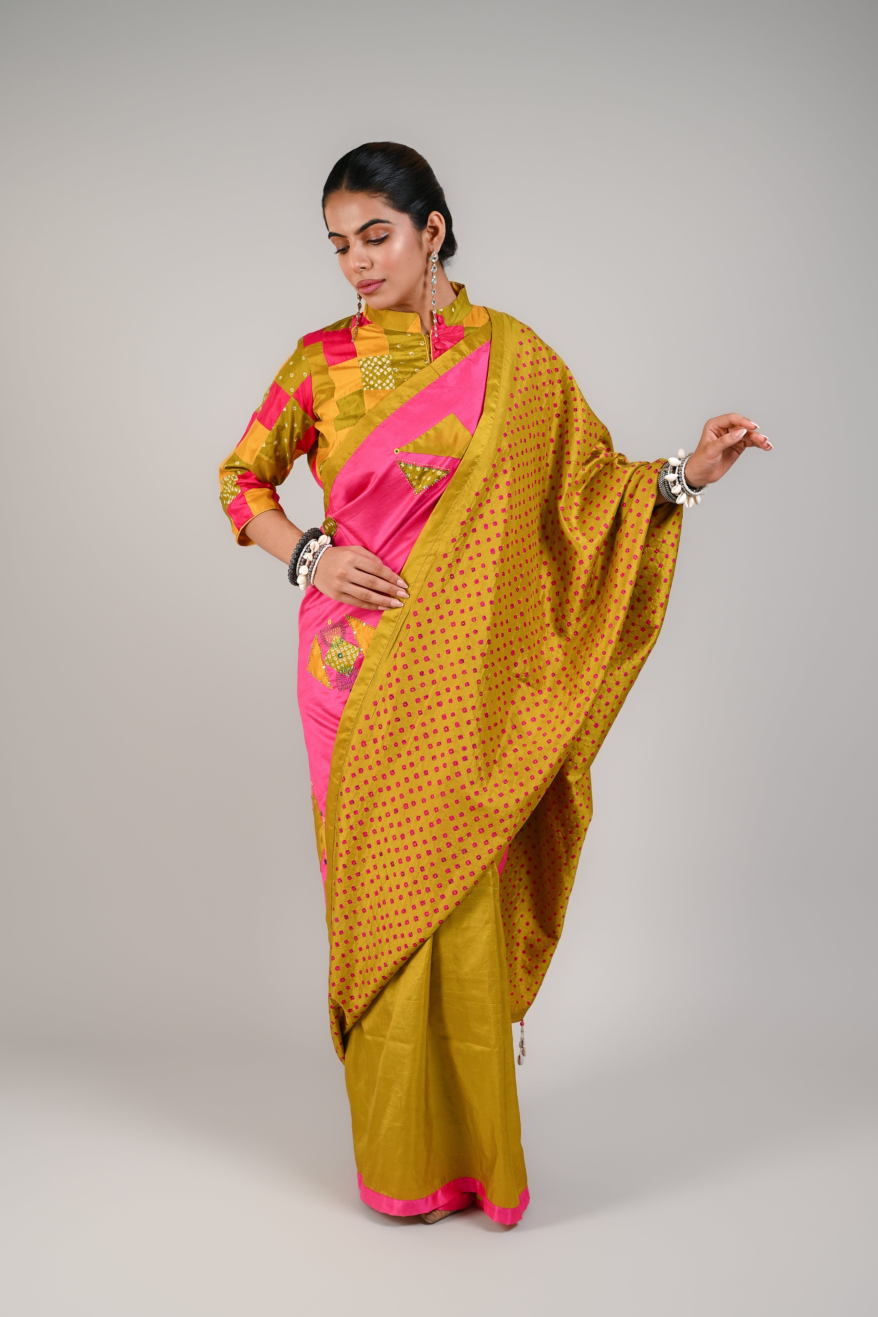 PINK - MUSTARD YELLOW WABI SABI REVERSIBLE EMBROIDERED SAREE
