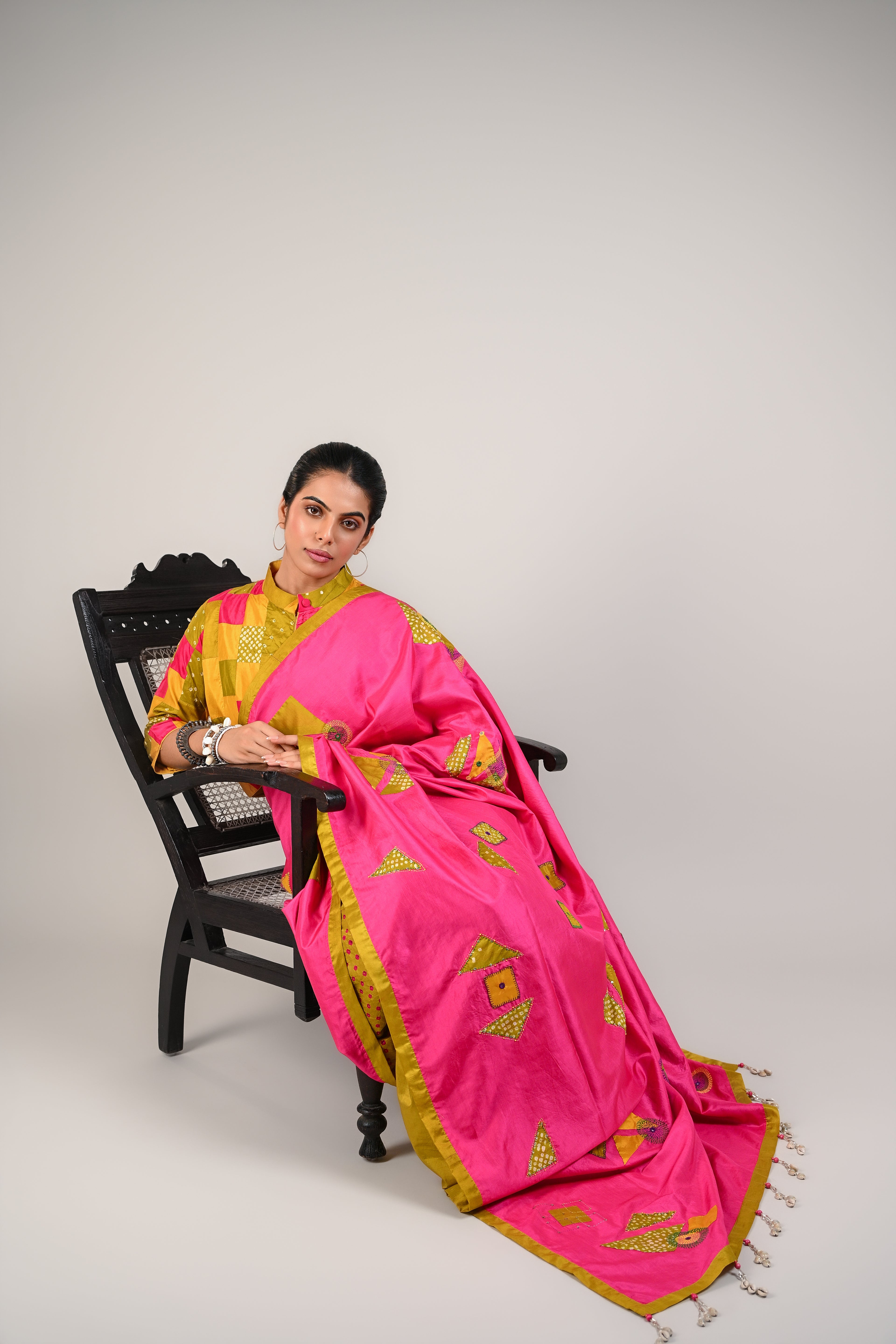 PINK - MUSTARD YELLOW WABI SABI REVERSIBLE EMBROIDERED SAREE
