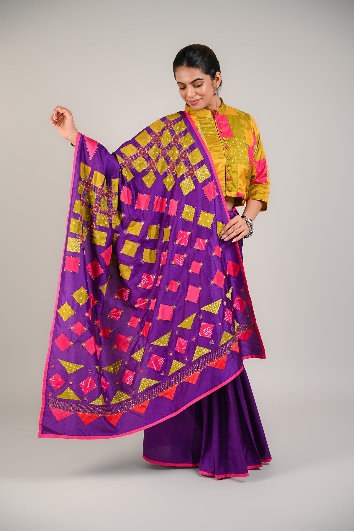PURPLE WABI - SABI REVERSIBLE EMBROIDERED SAREE