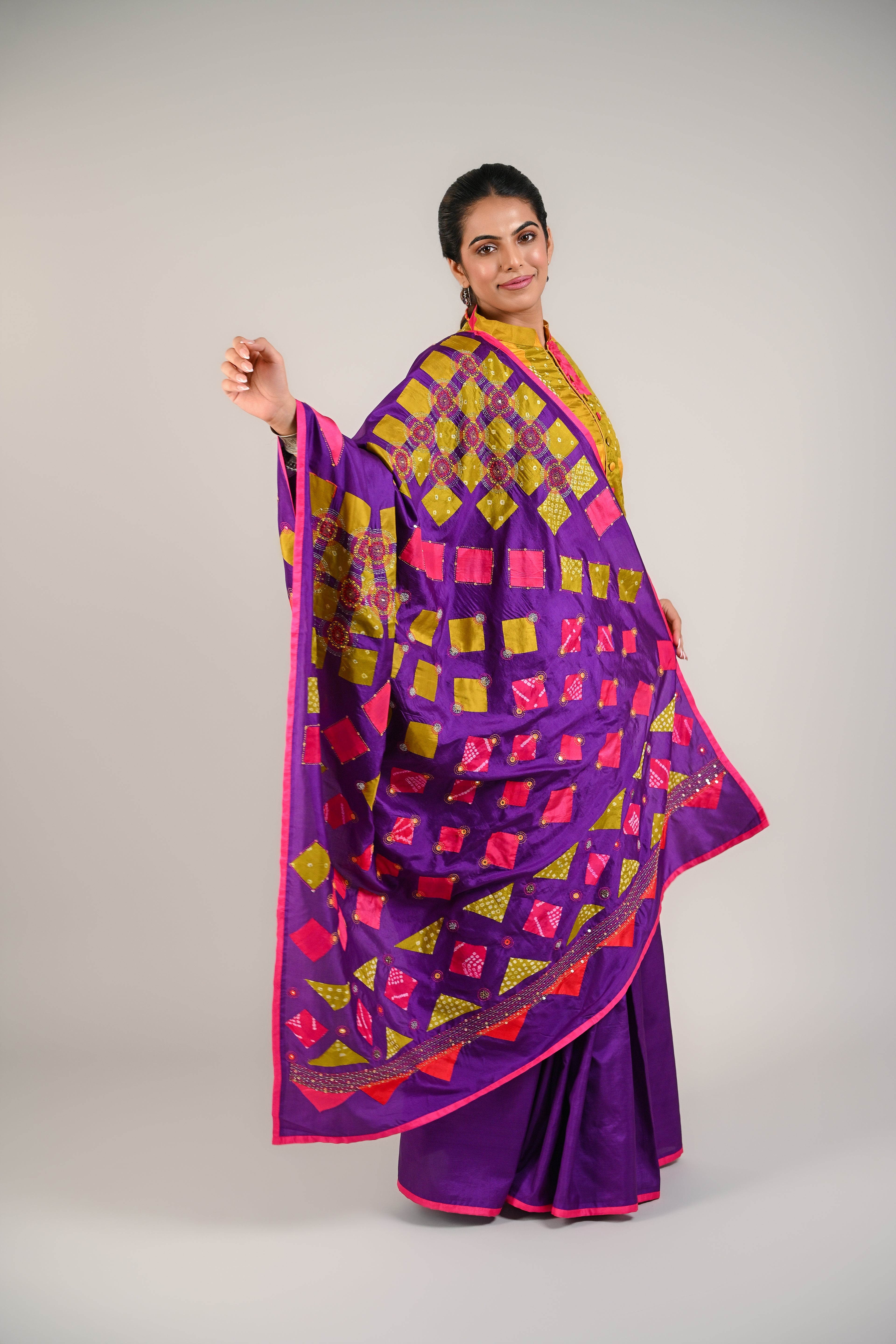 PURPLE WABI - SABI REVERSIBLE EMBROIDERED SAREE