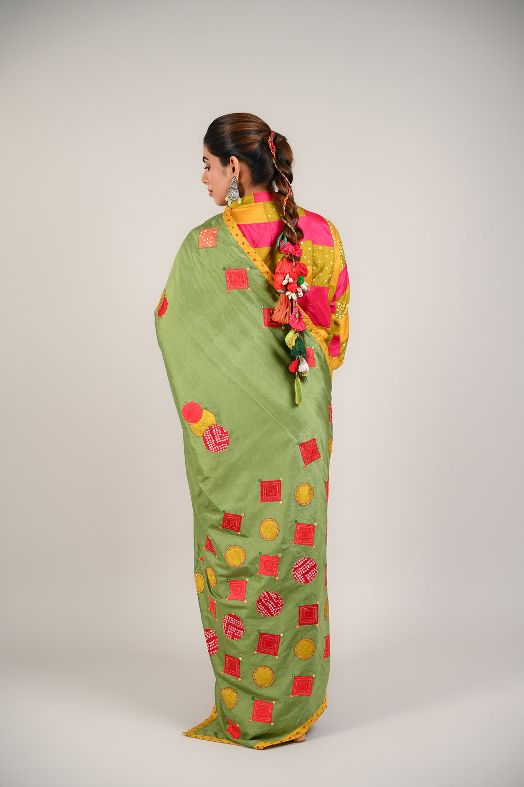 LIGHT GREEN - YELLOW WABI - SABI REVERSIBLE EMBROIDERED SAREE