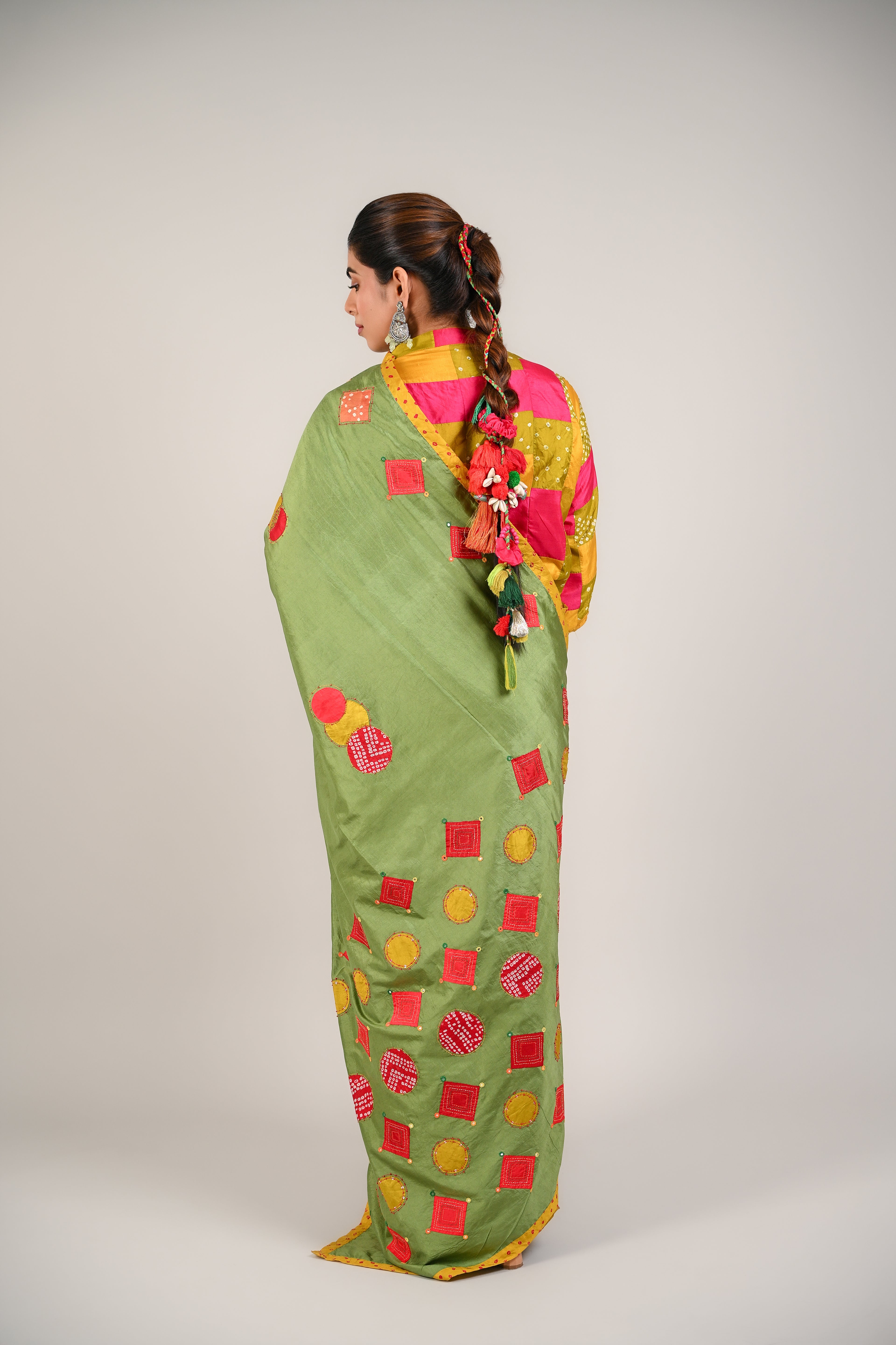 LIGHT GREEN - YELLOW WABI - SABI REVERSIBLE EMBROIDERED SAREE