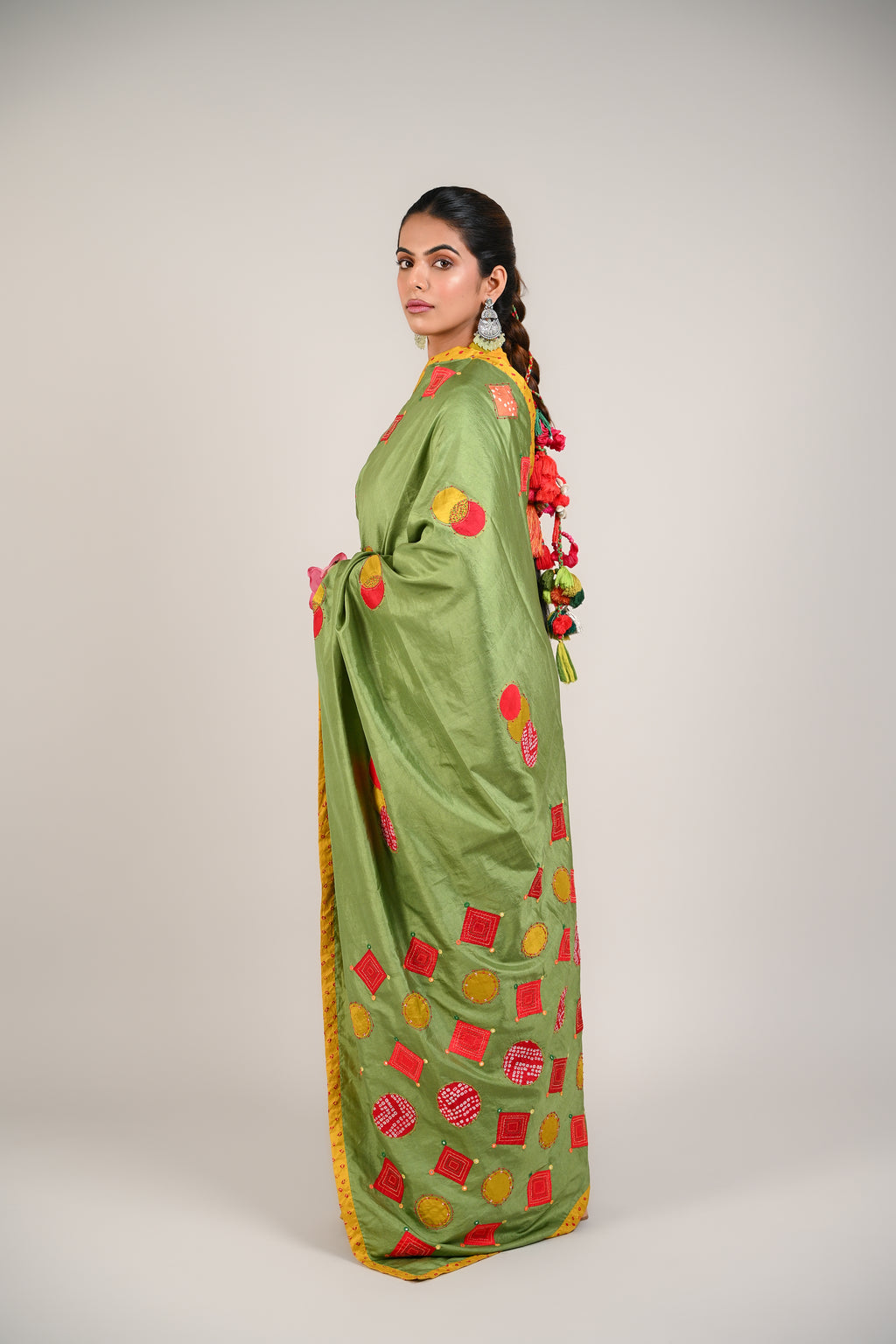 LIGHT GREEN - YELLOW WABI - SABI REVERSIBLE EMBROIDERED SAREE