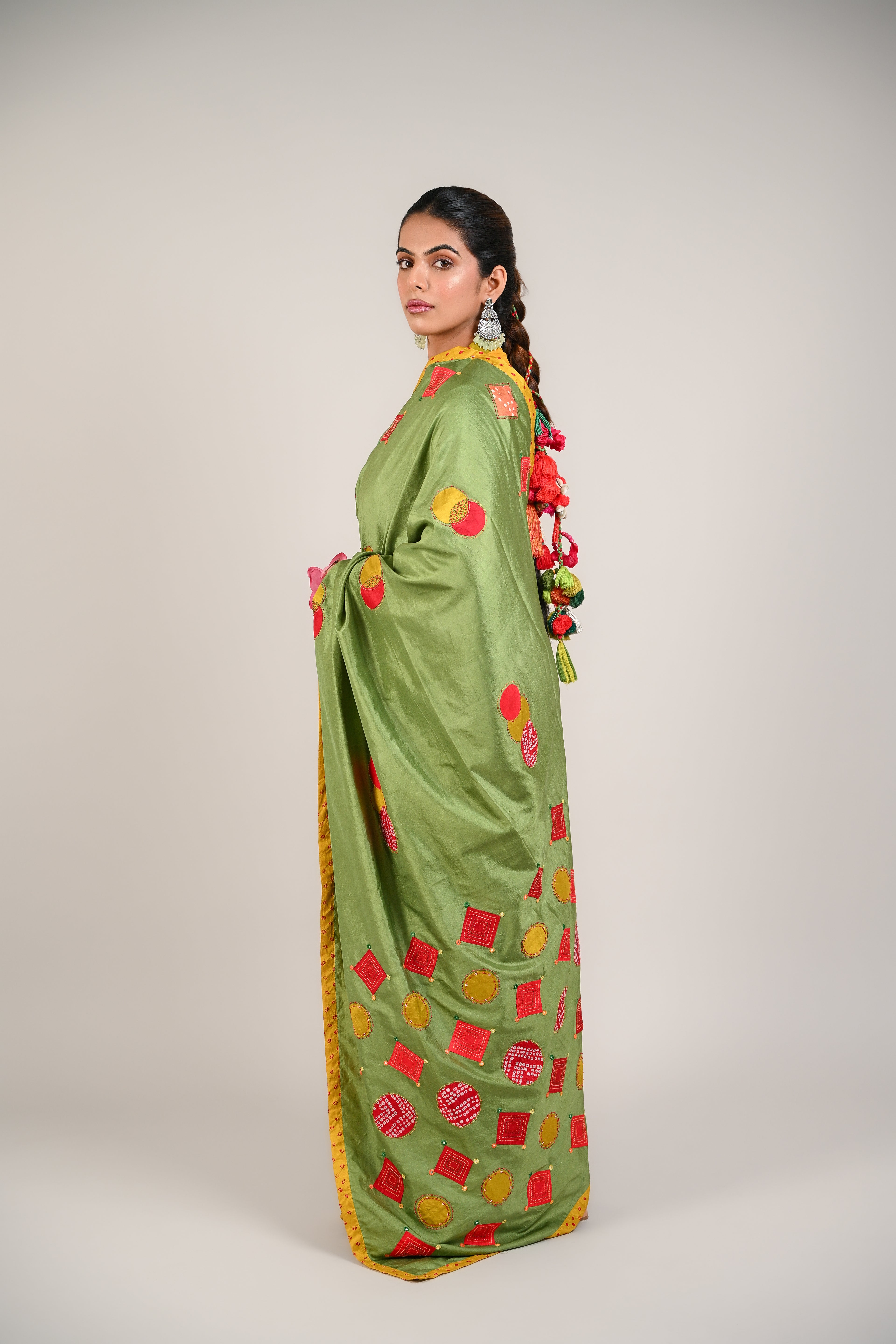 LIGHT GREEN - YELLOW WABI - SABI REVERSIBLE EMBROIDERED SAREE