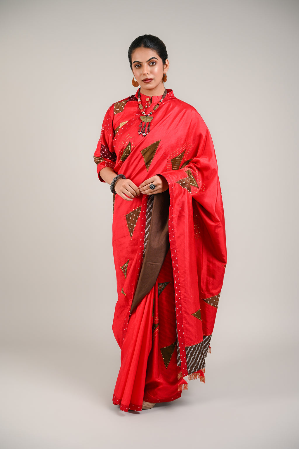 RED - BROWN WABI - SABI REVERSIBLE EMBROIDERED SAREE