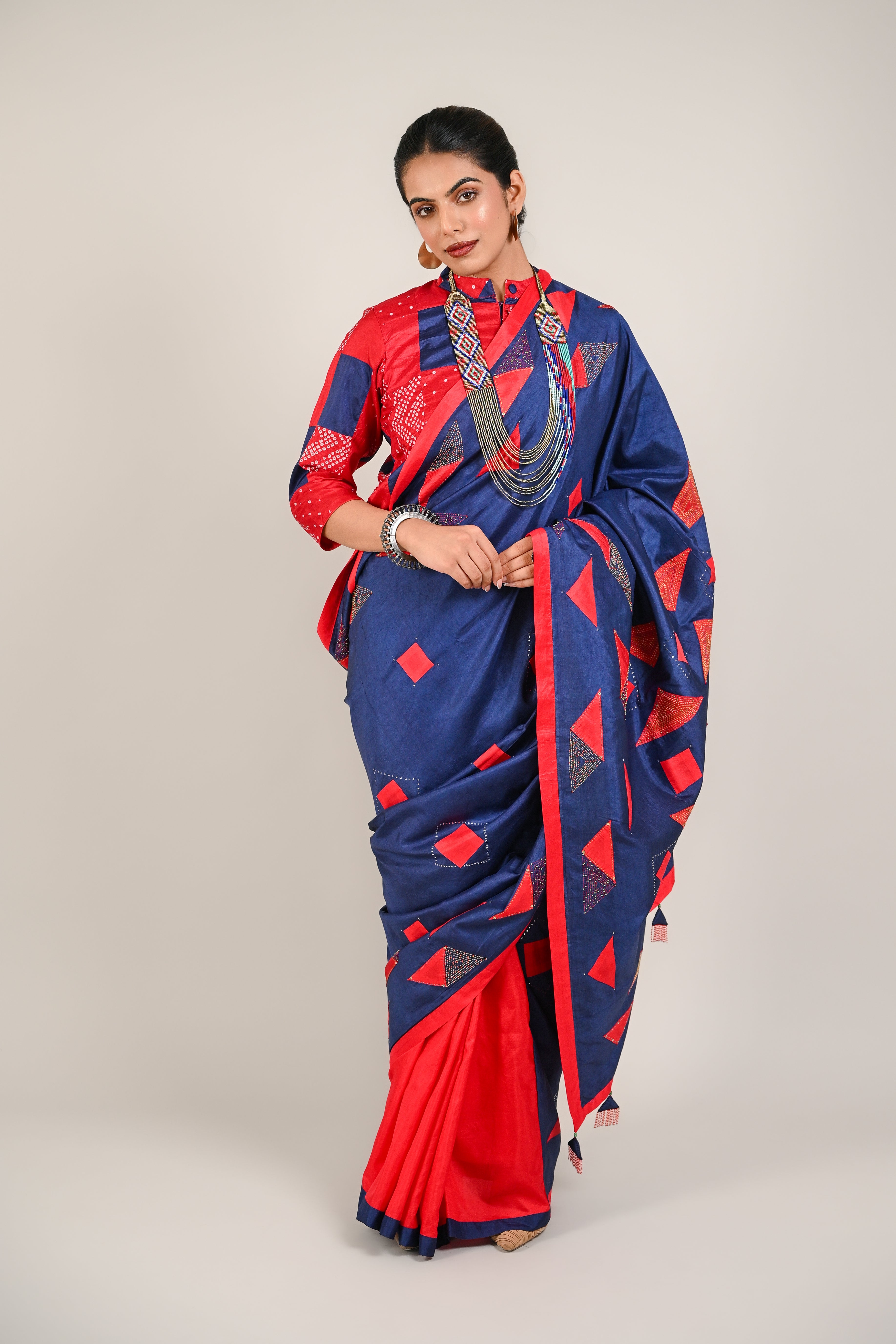 RED-BLUE WABI - SABI REVERSIBLE EMBROIDERED SAREE