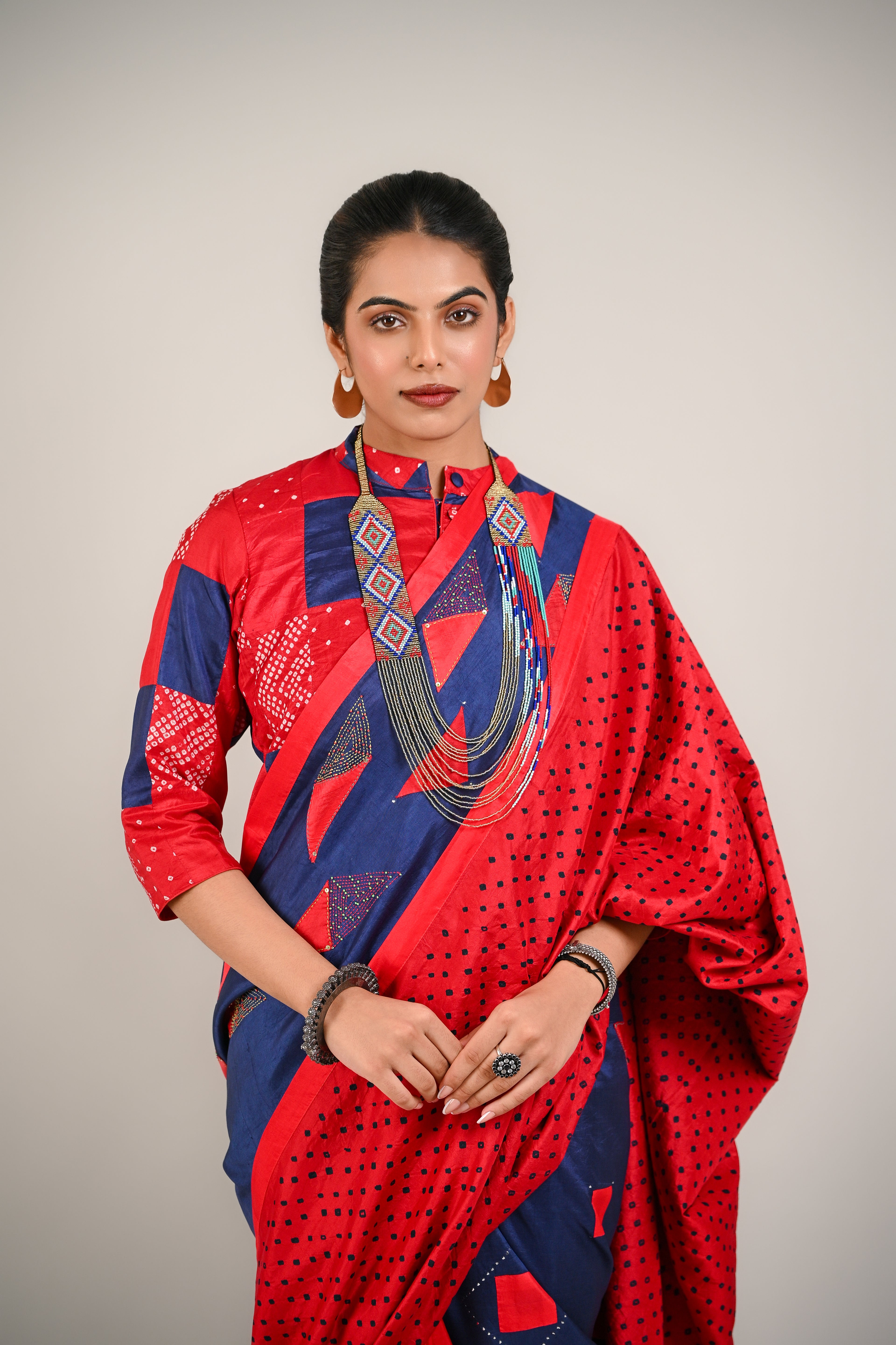 RED-BLUE WABI - SABI REVERSIBLE EMBROIDERED SAREE