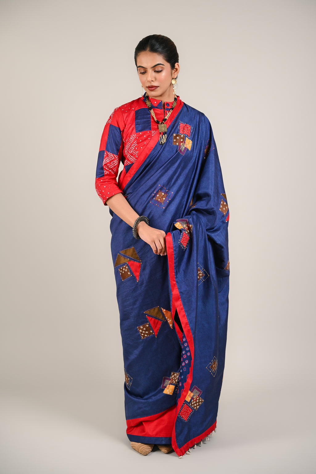 BLUE - RED WABI - SABI REVERSIBLE EMBROIDERED SAREE