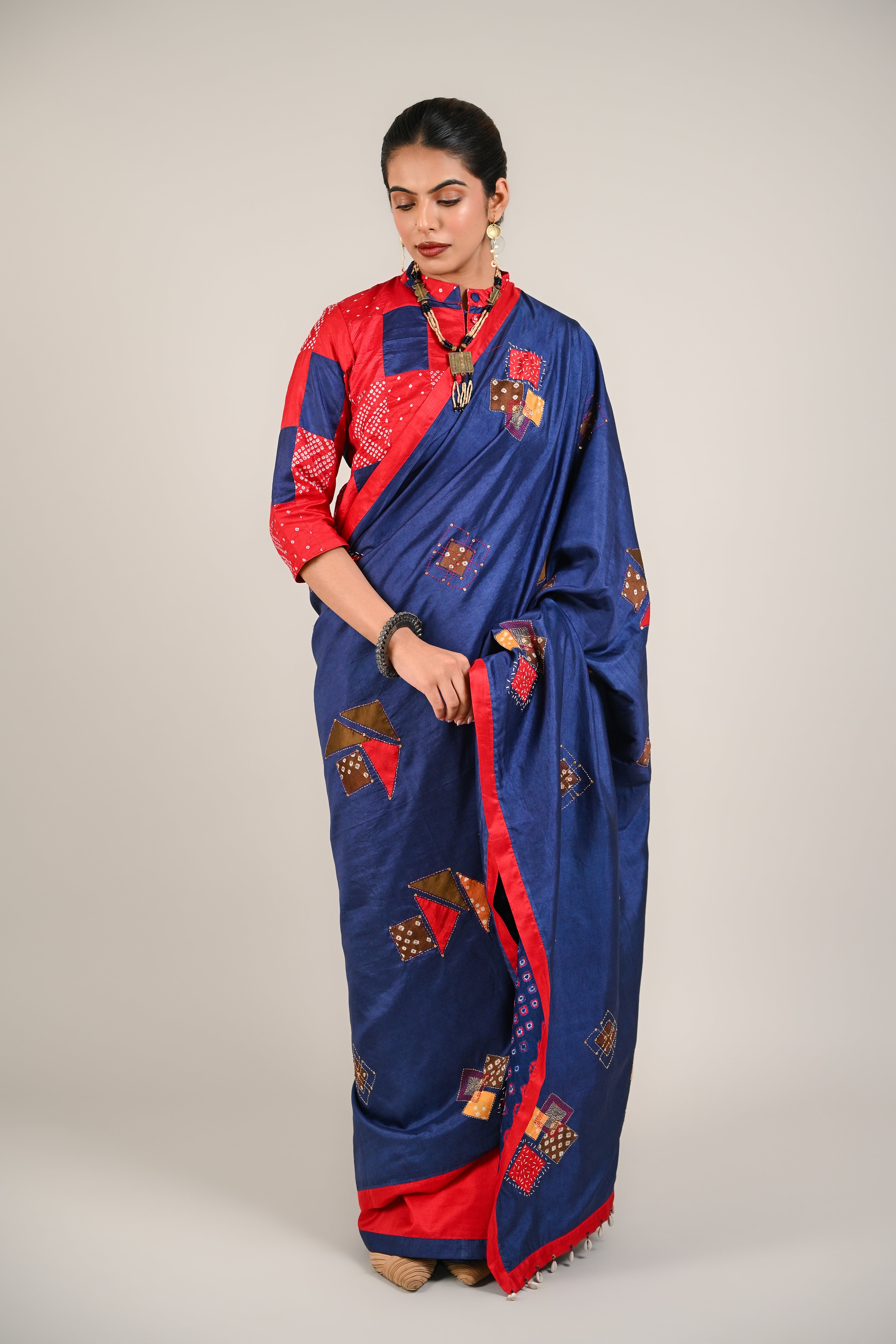 BLUE - RED WABI - SABI REVERSIBLE EMBROIDERED SAREE