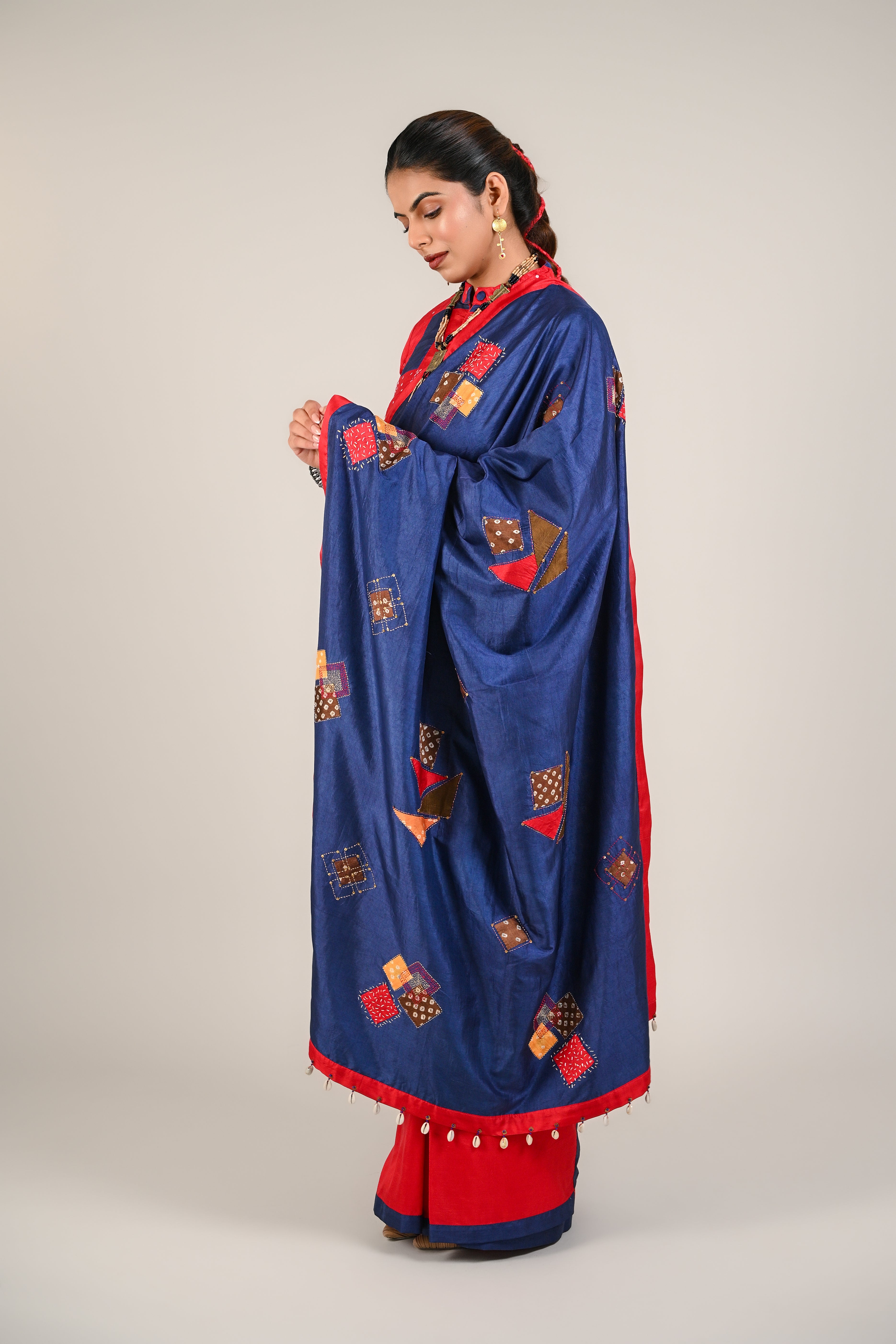 BLUE - RED WABI - SABI REVERSIBLE EMBROIDERED SAREE